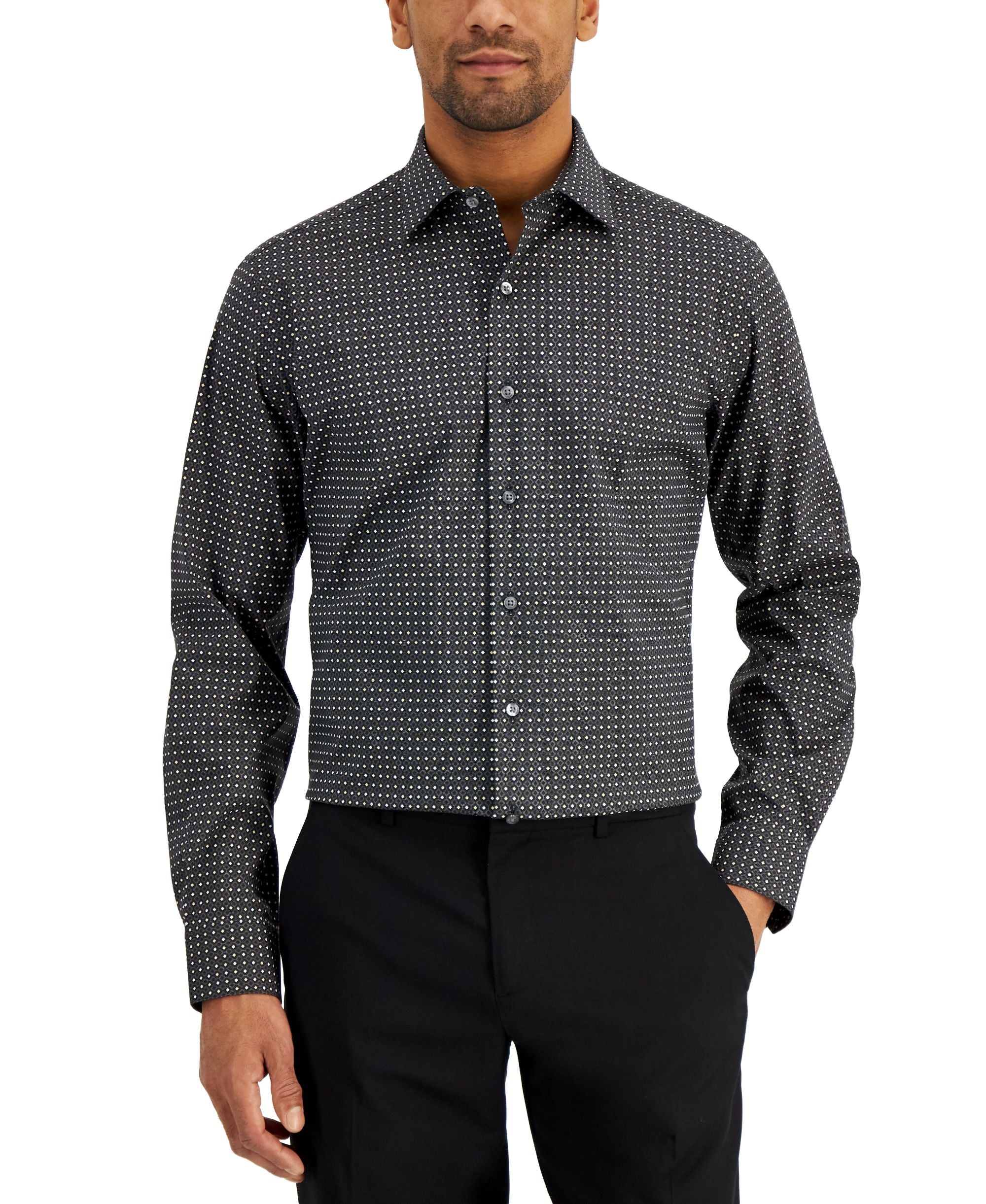 Alfani Mens Slim Fit 2 Way Stretch Stain Resistant Dress Shirt