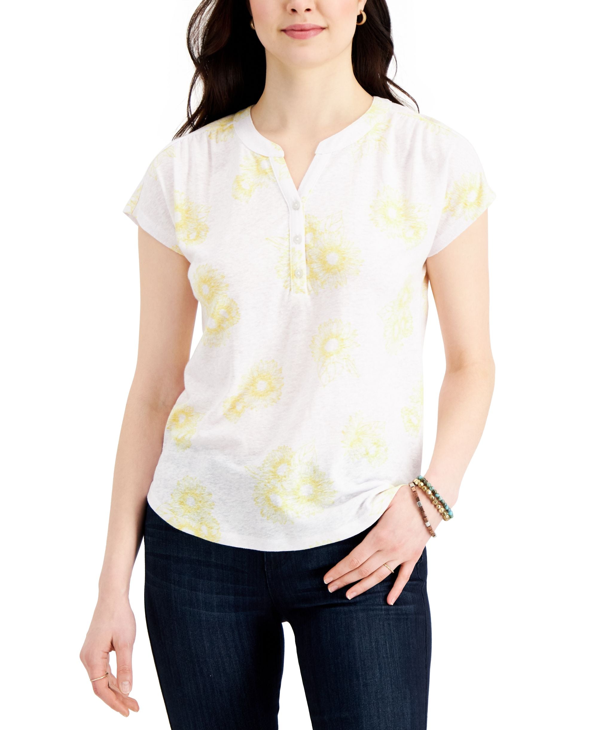 Style & Co Printed Henley T-Shirt