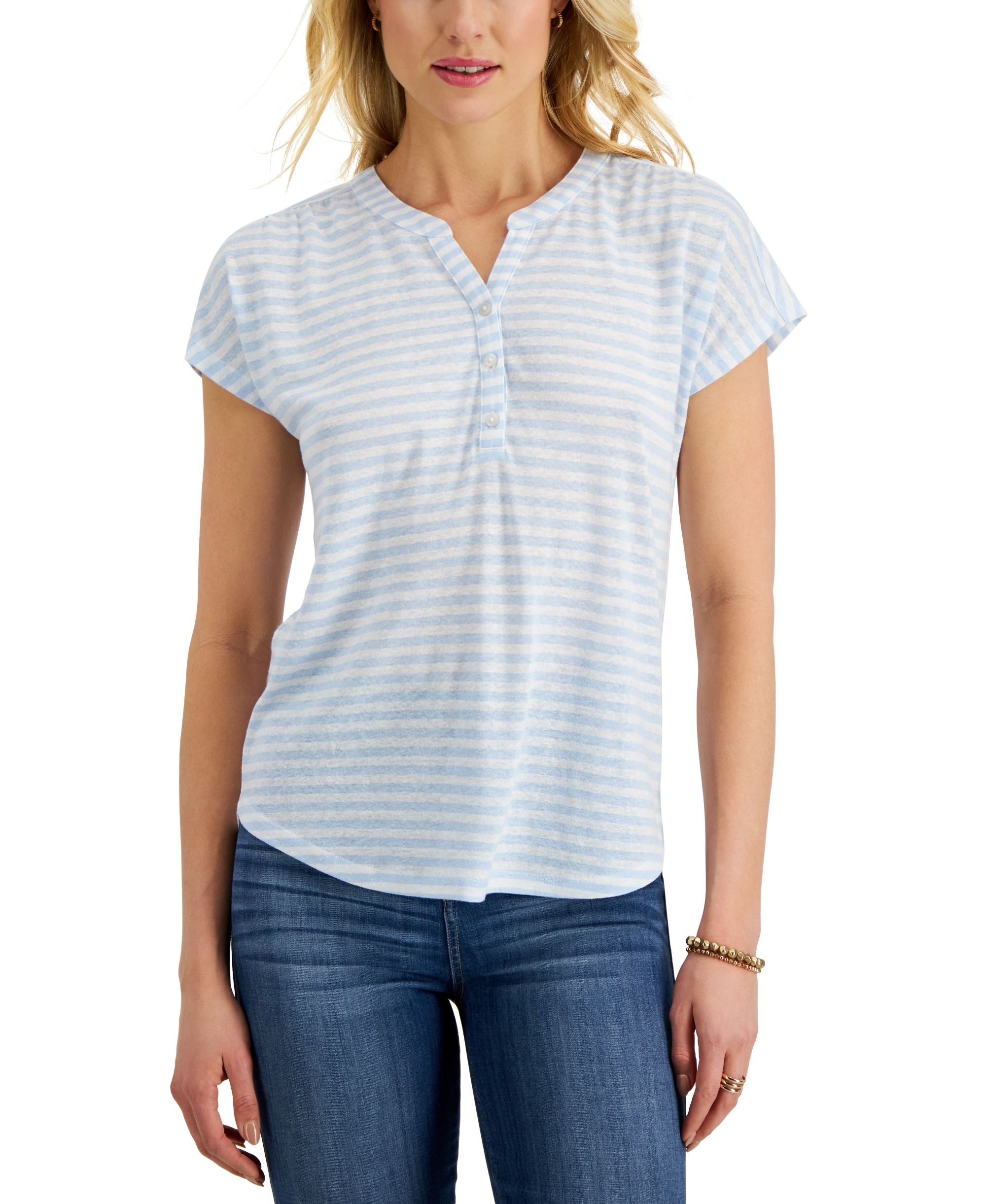 Style & Co Printed Henley T-Shirt
