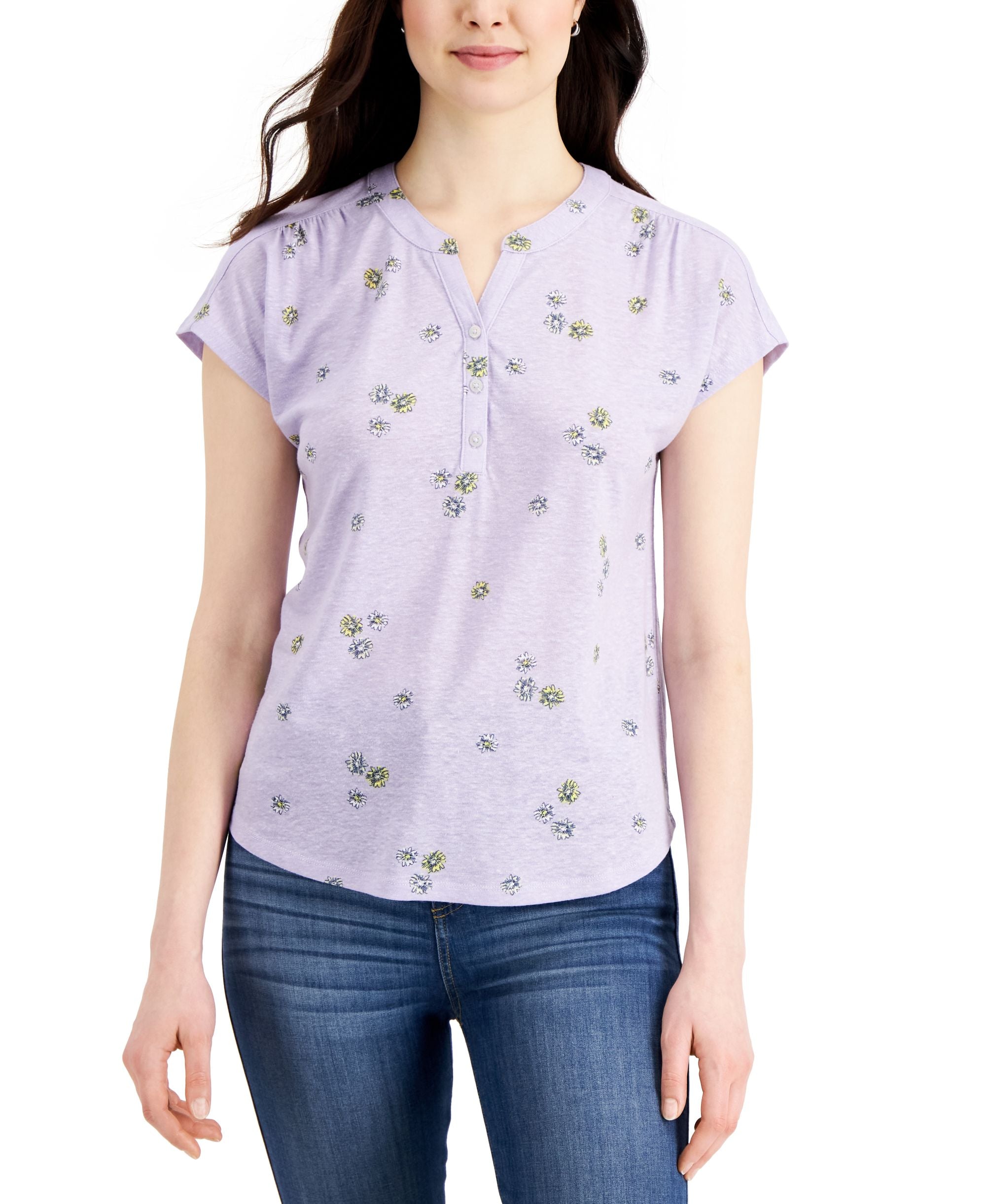 Style & Co Printed Henley T-Shirt