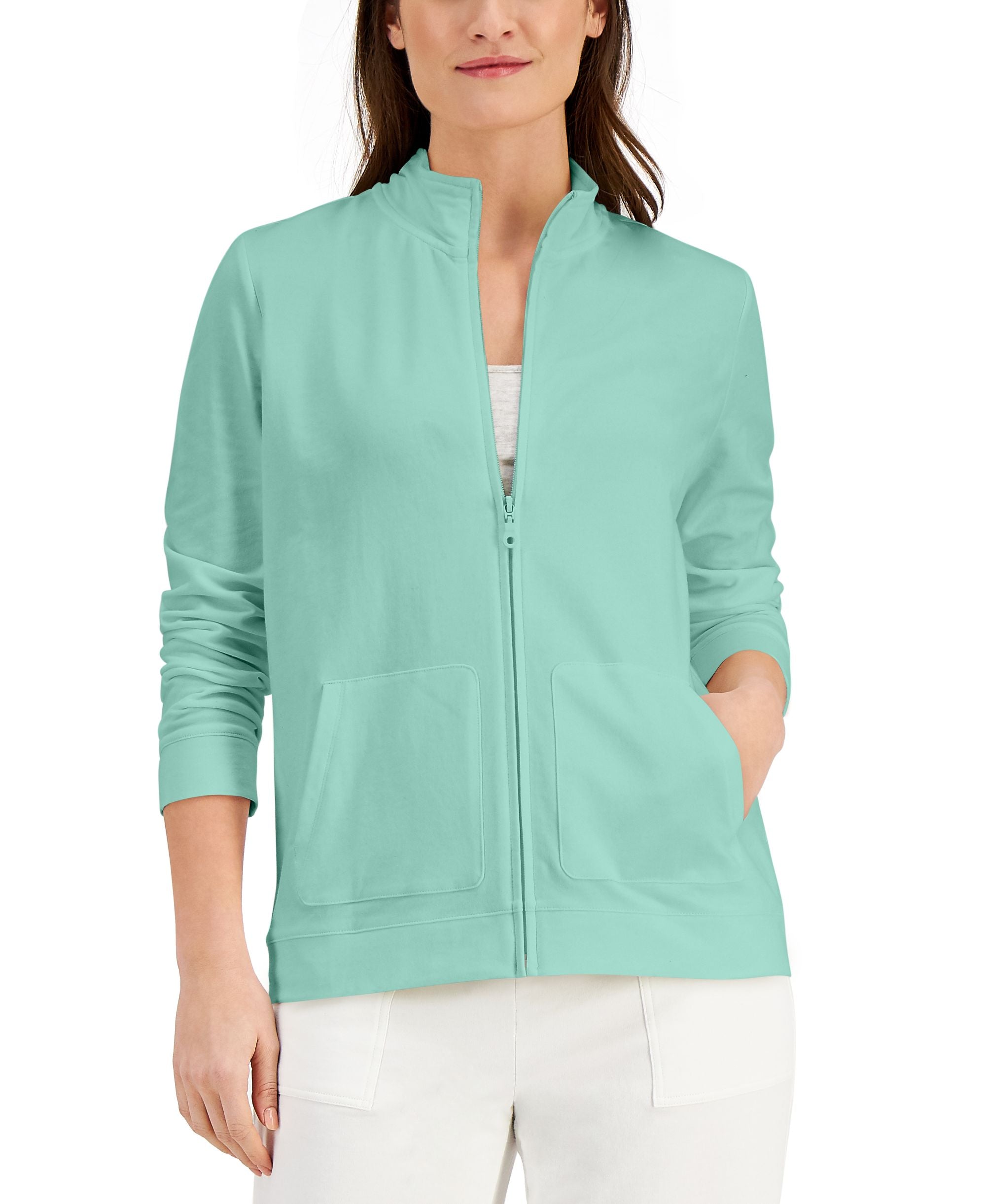 Karen Scott Mock Neck Zippered Sweatshirt