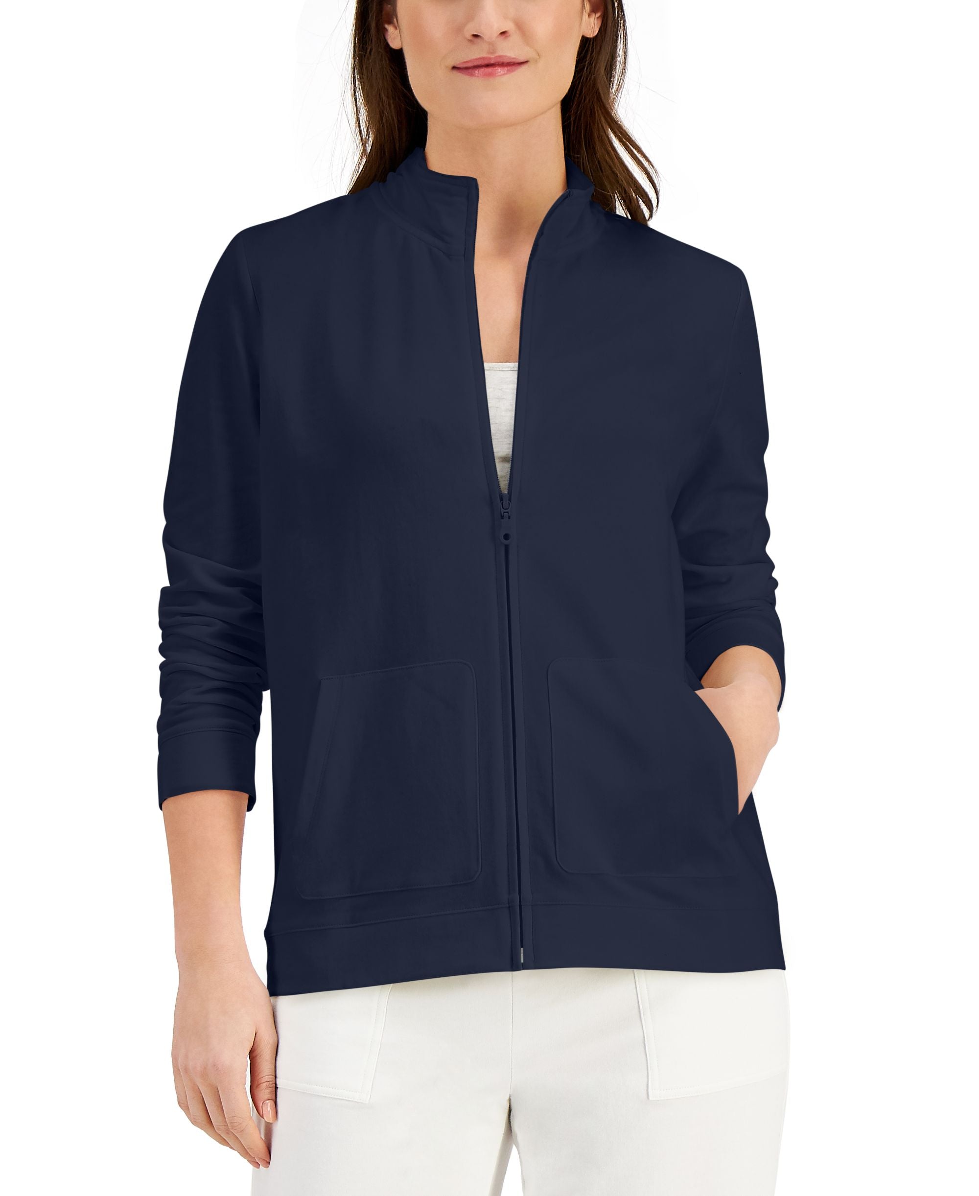 Karen Scott Mock Neck Zippered Sweatshirt