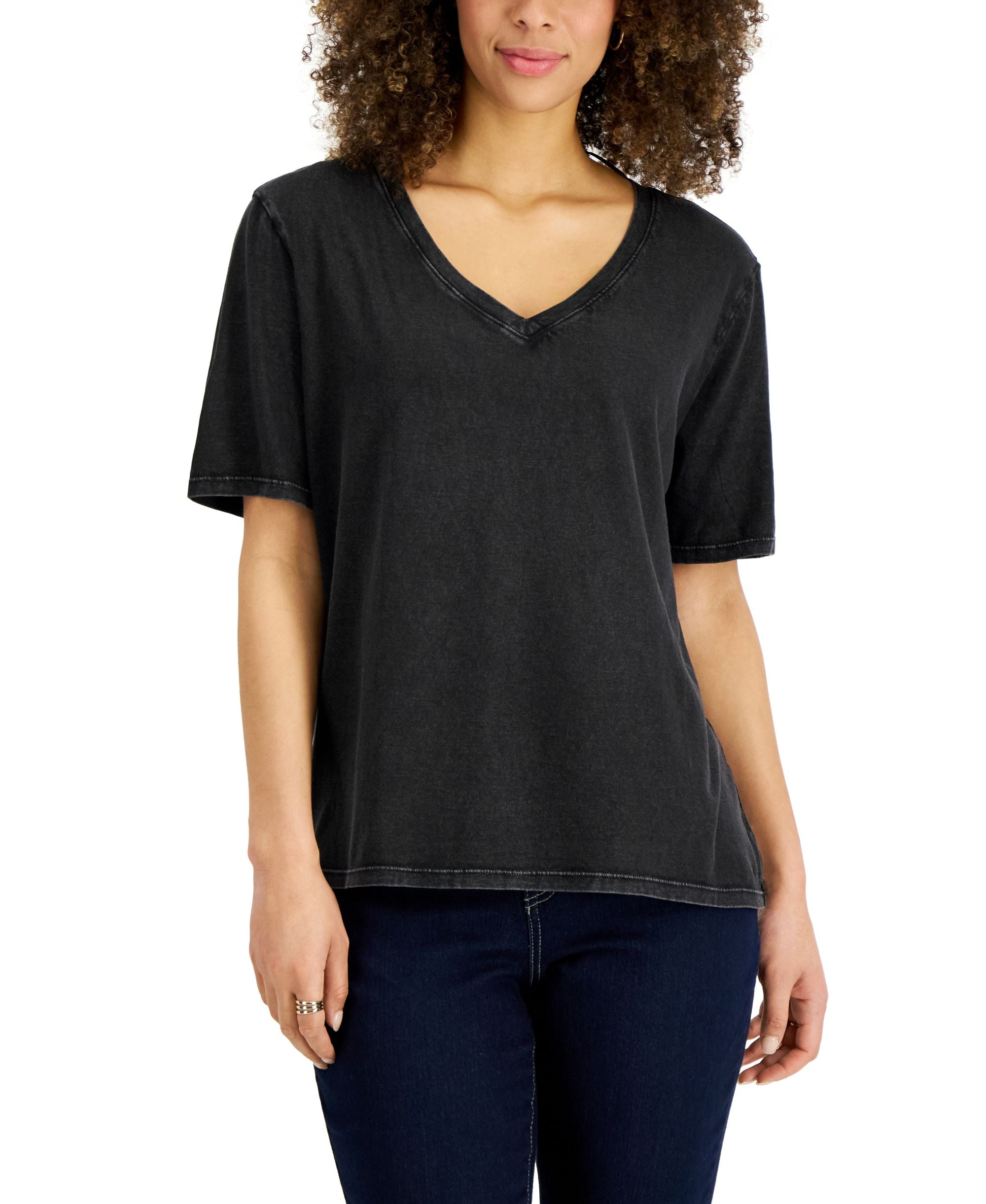 Style & Co Womens Cotton Oversized V Neck T-Shirt