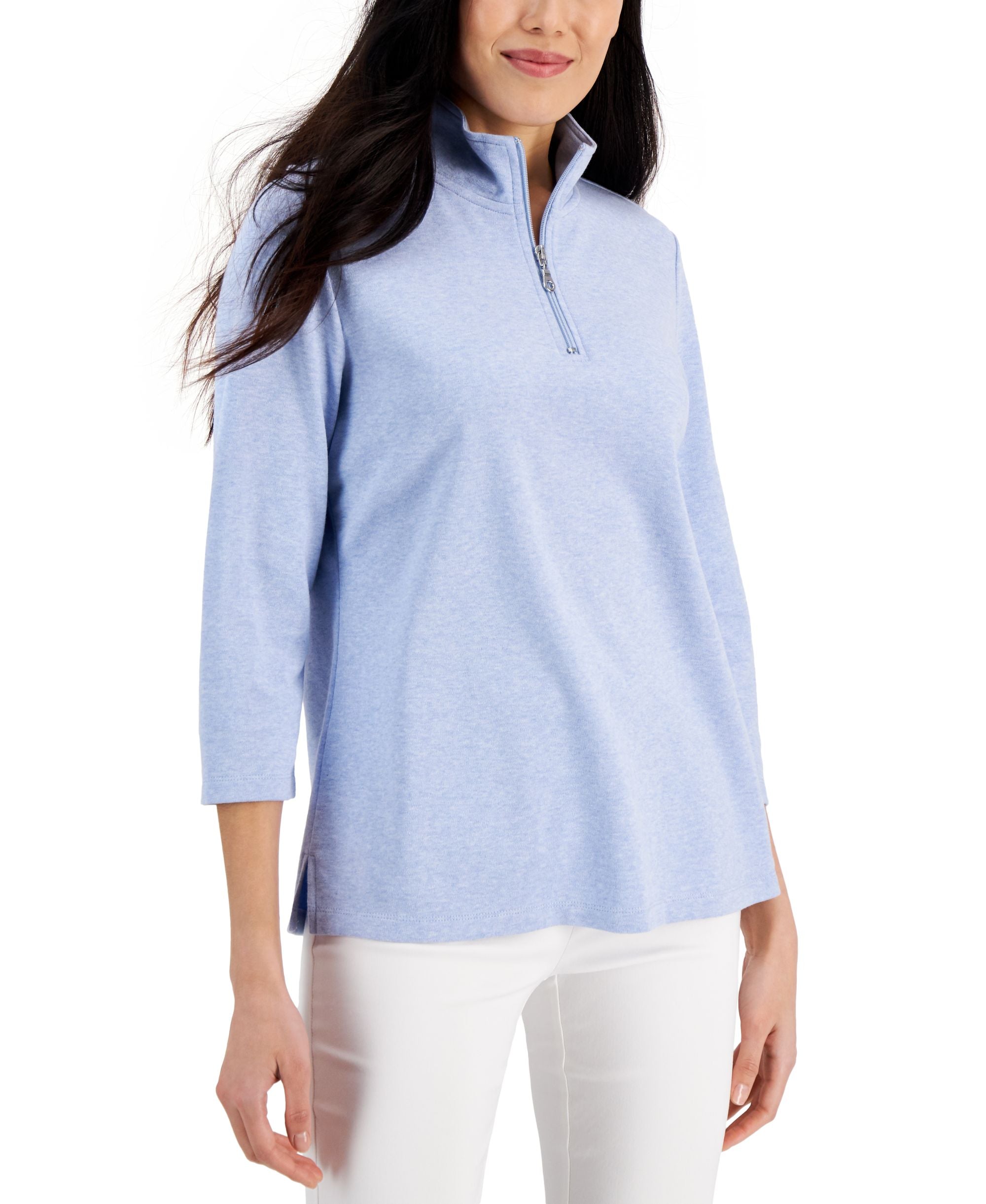 Karen Scott Cotton Zip Neck Top