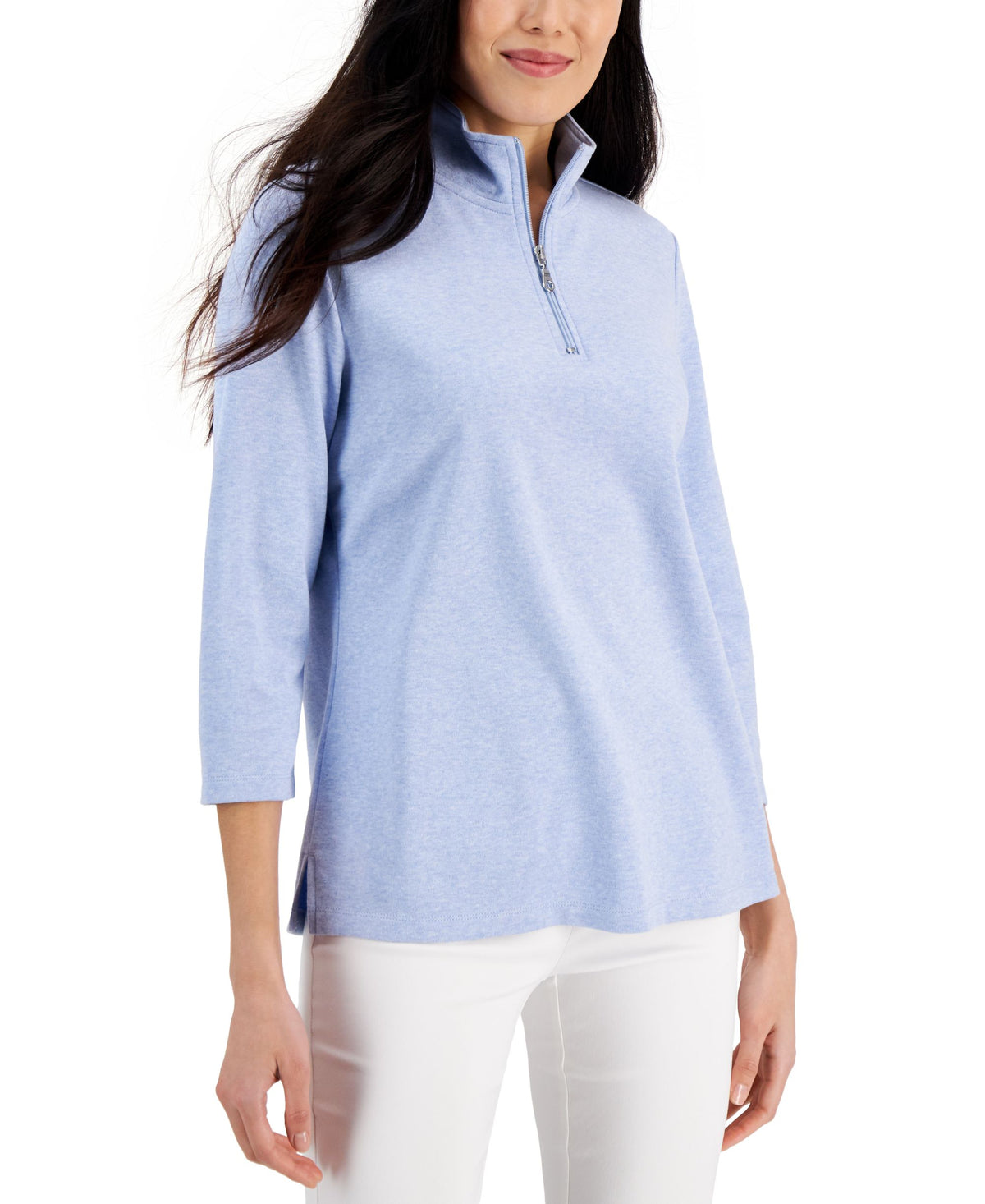 Karen Scott Cotton Zip Neck Top