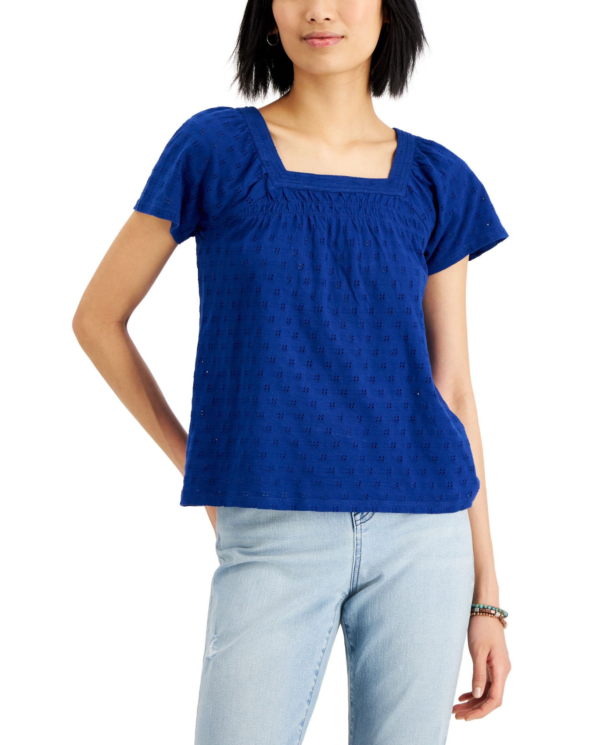 Style & Co Square Neck Eyelet Top