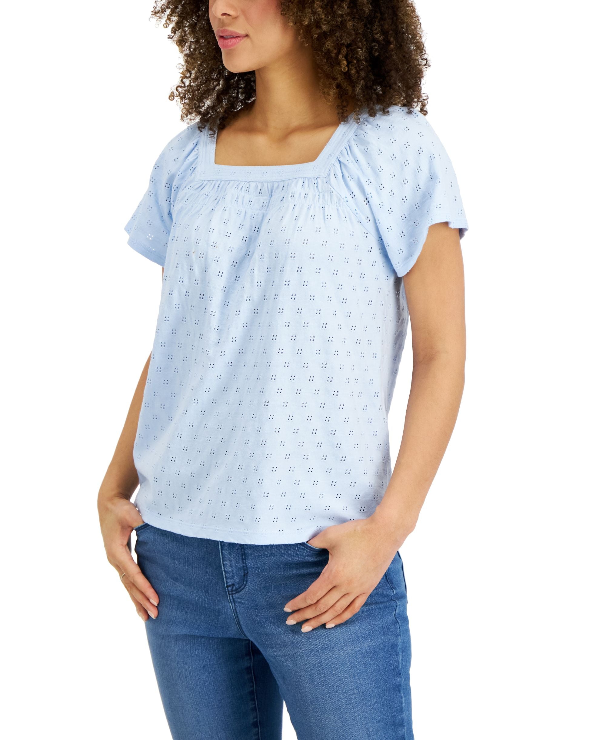 Style & Co Square Neck Eyelet Top