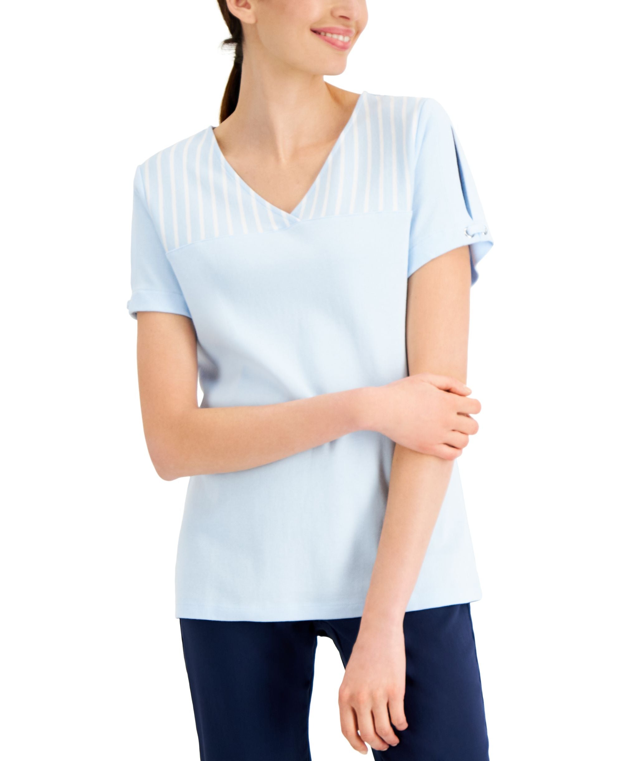 Cotton Striped-Yoke Top