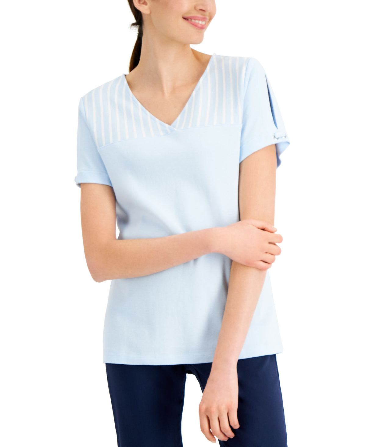 Cotton Striped-Yoke Top