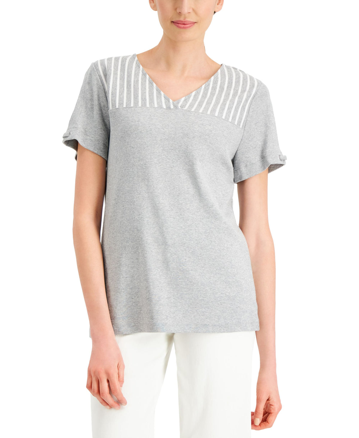 Cotton Striped-Yoke Top