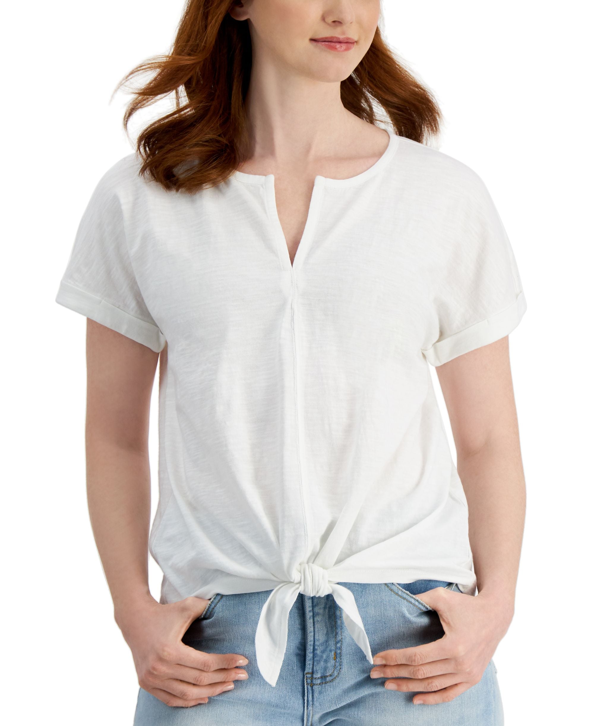 Style & Co Cotton Split Neck Dolman Top
