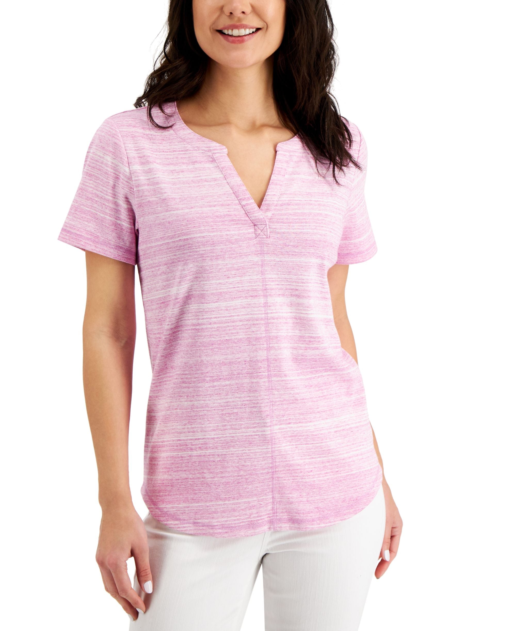 Karen Scott Split Neck Space Dyed Top
