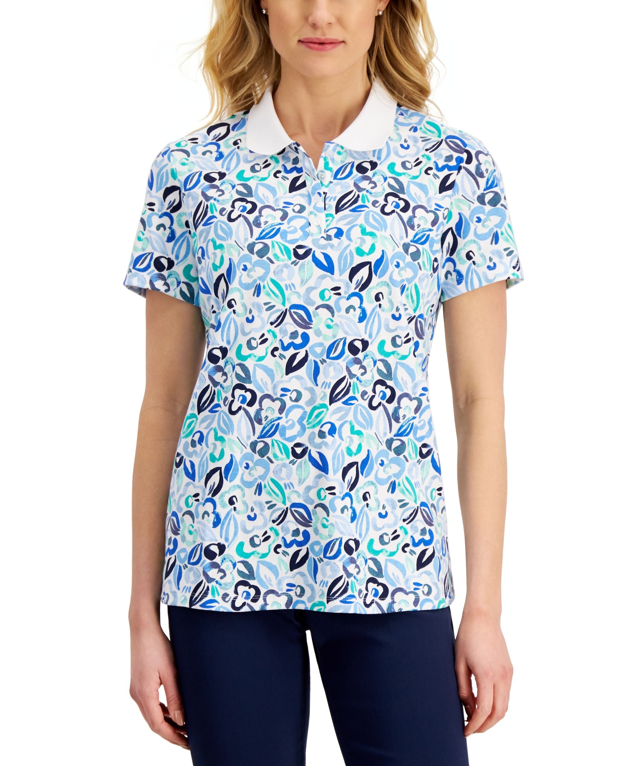 Karen Scott Womens Floral Polo Shirt