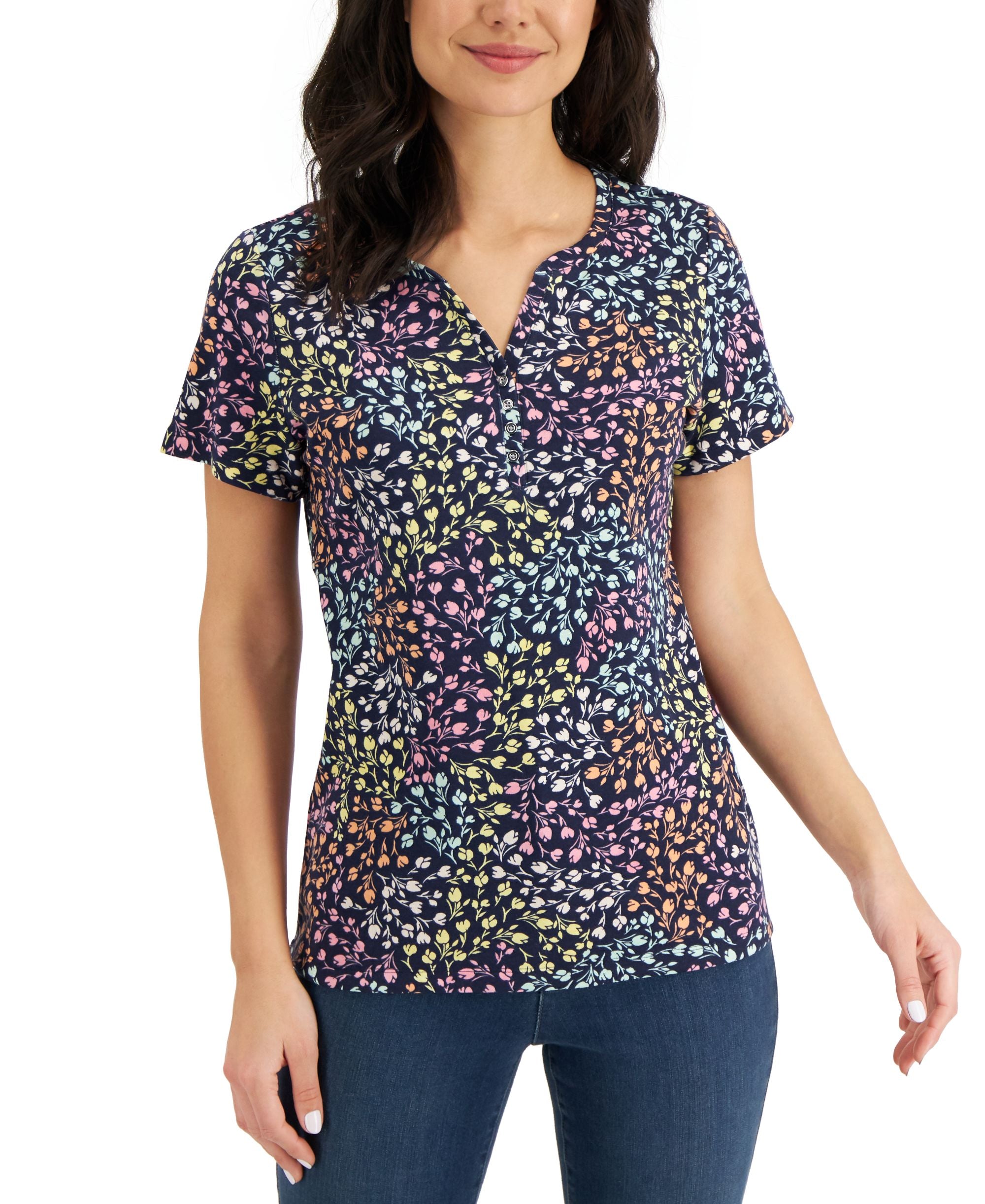 Karen Scott Ditsy Floral Henley Top