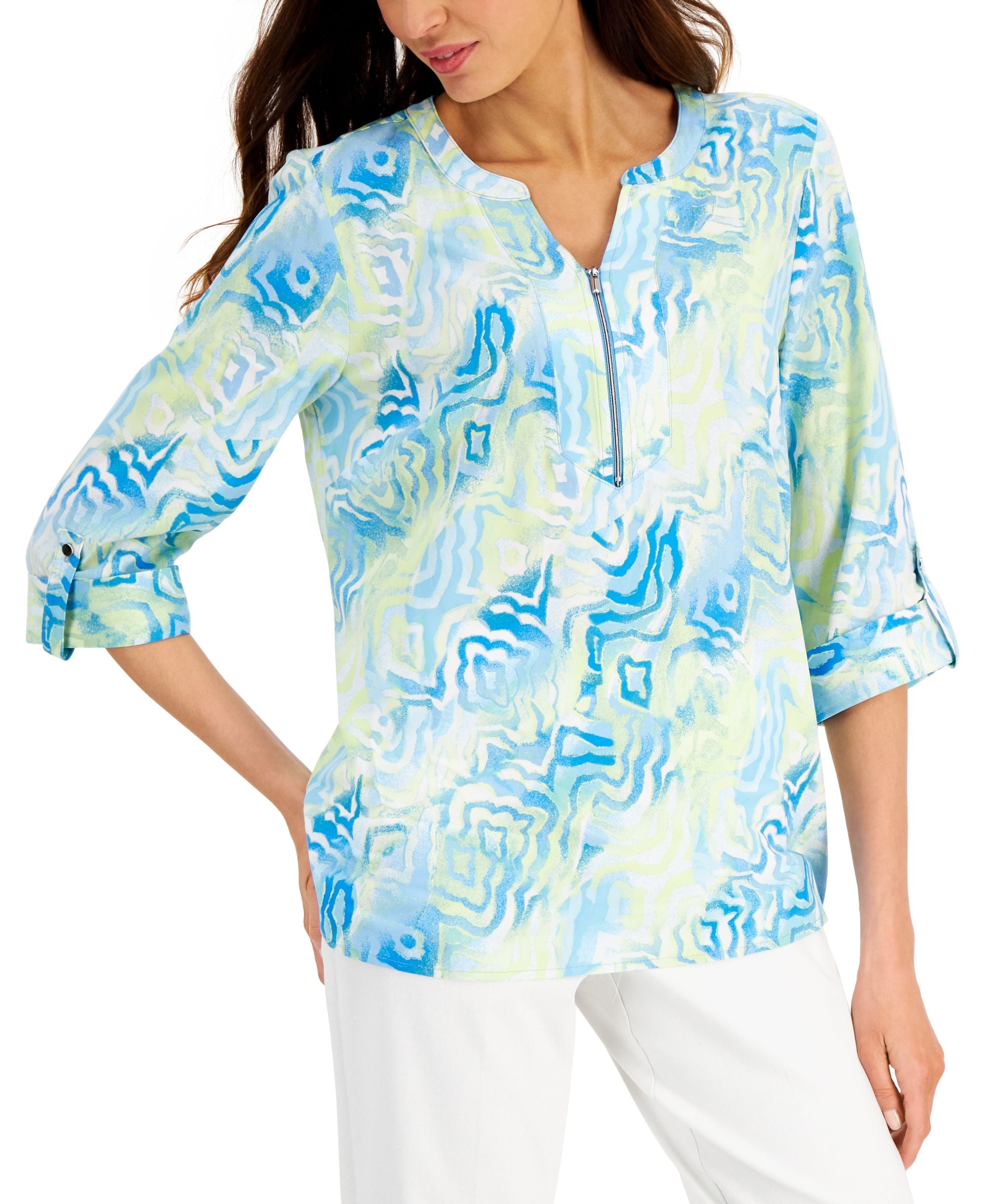 JM Collection Womens Printed Utility Top