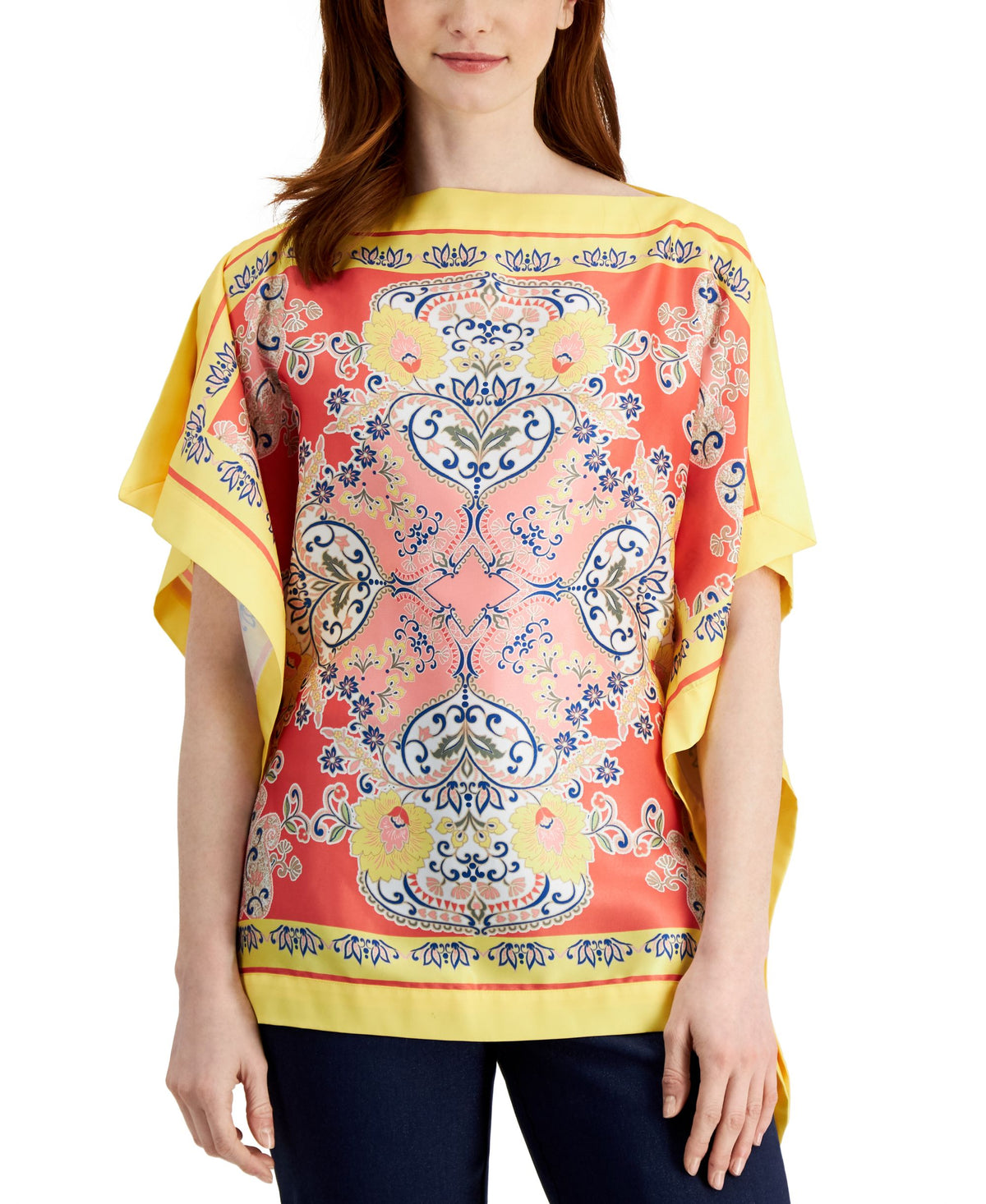 JM Collection Womens Printed Poncho Top