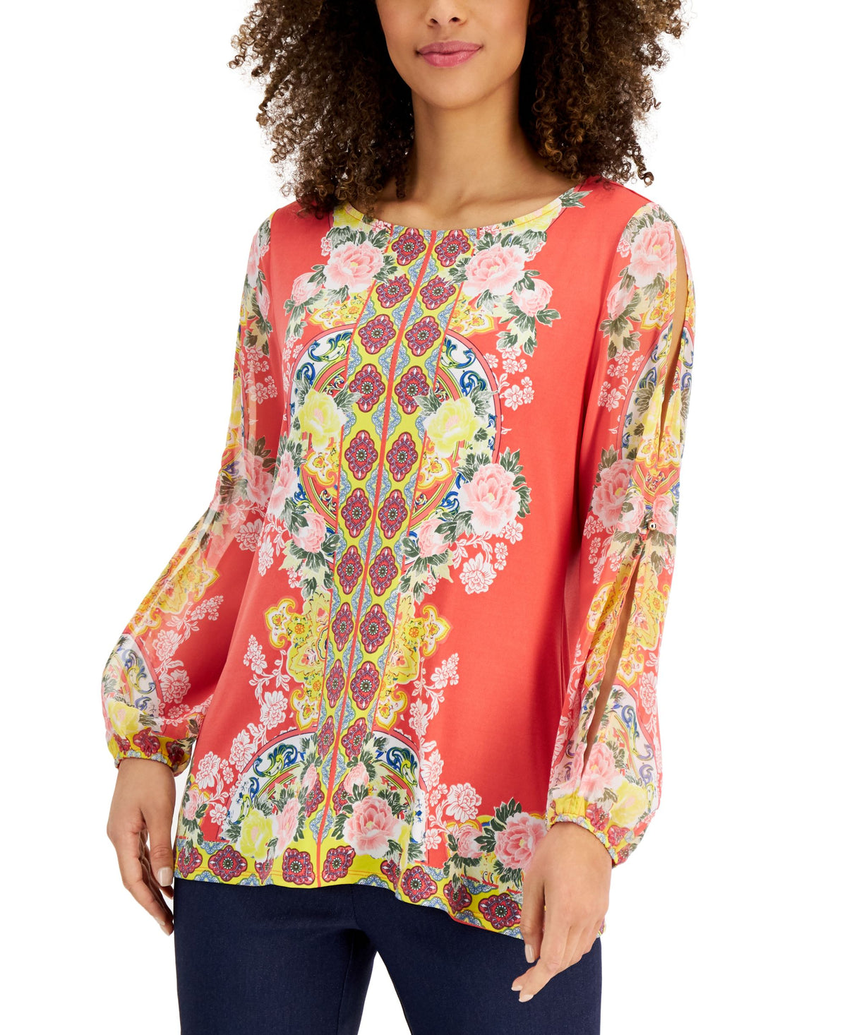 JM Collection Womens Lace Up Lace Top