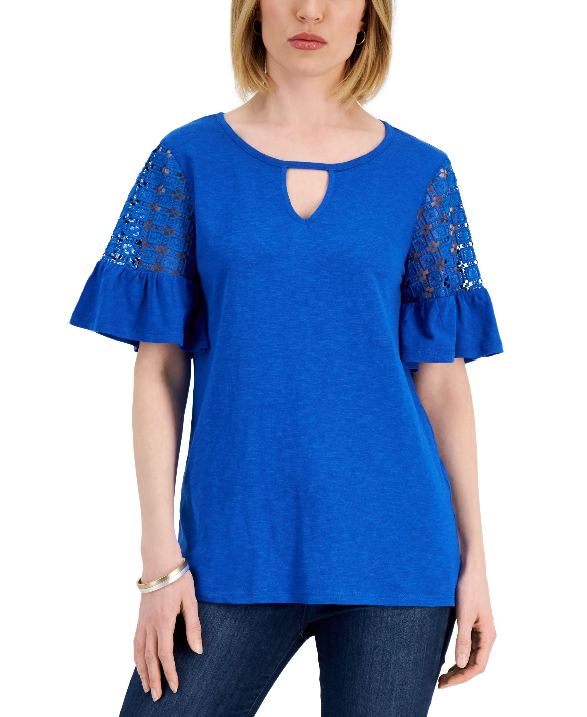 JM Collection Womens Ruffled Sleeve Top