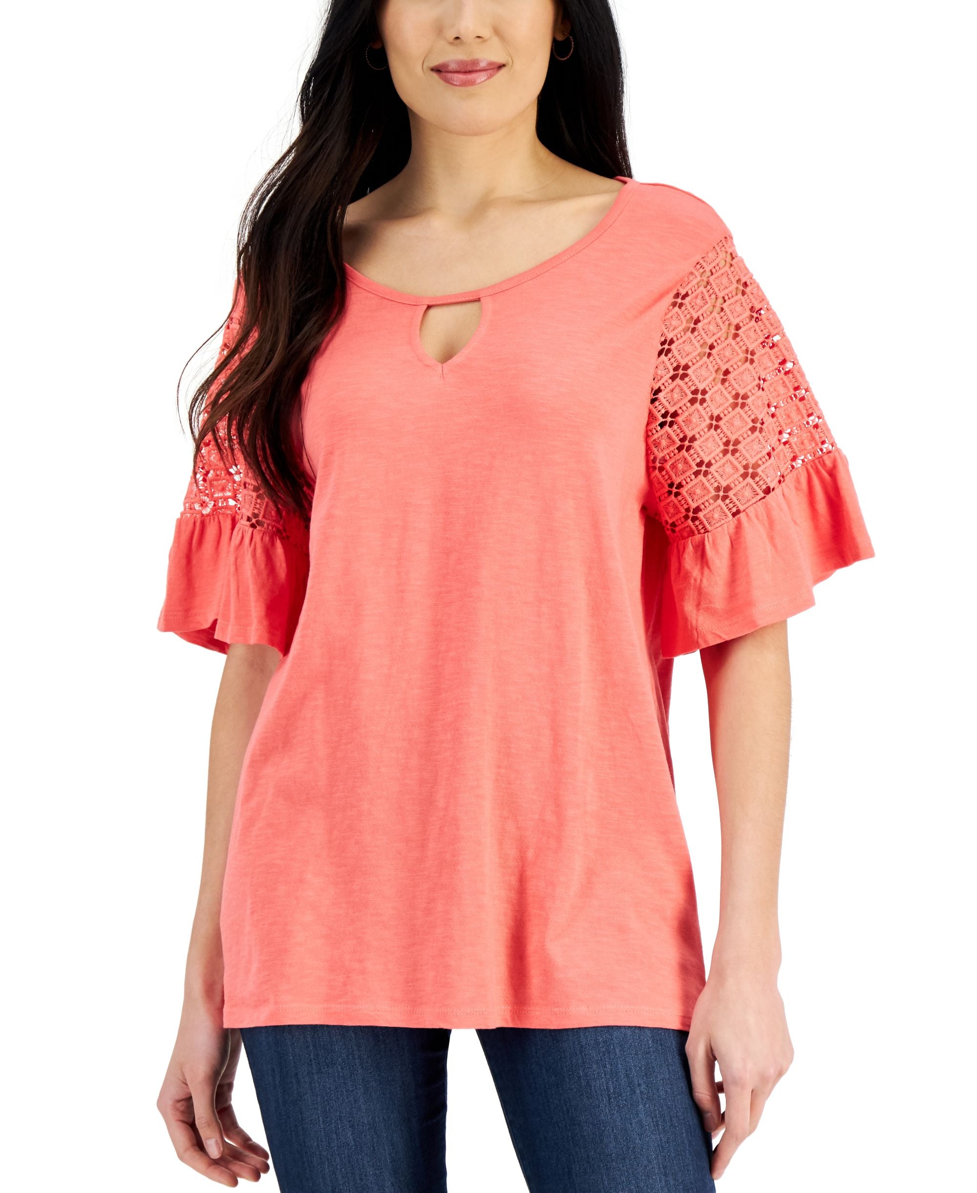 JM Collection Womens Ruffled Sleeve Top