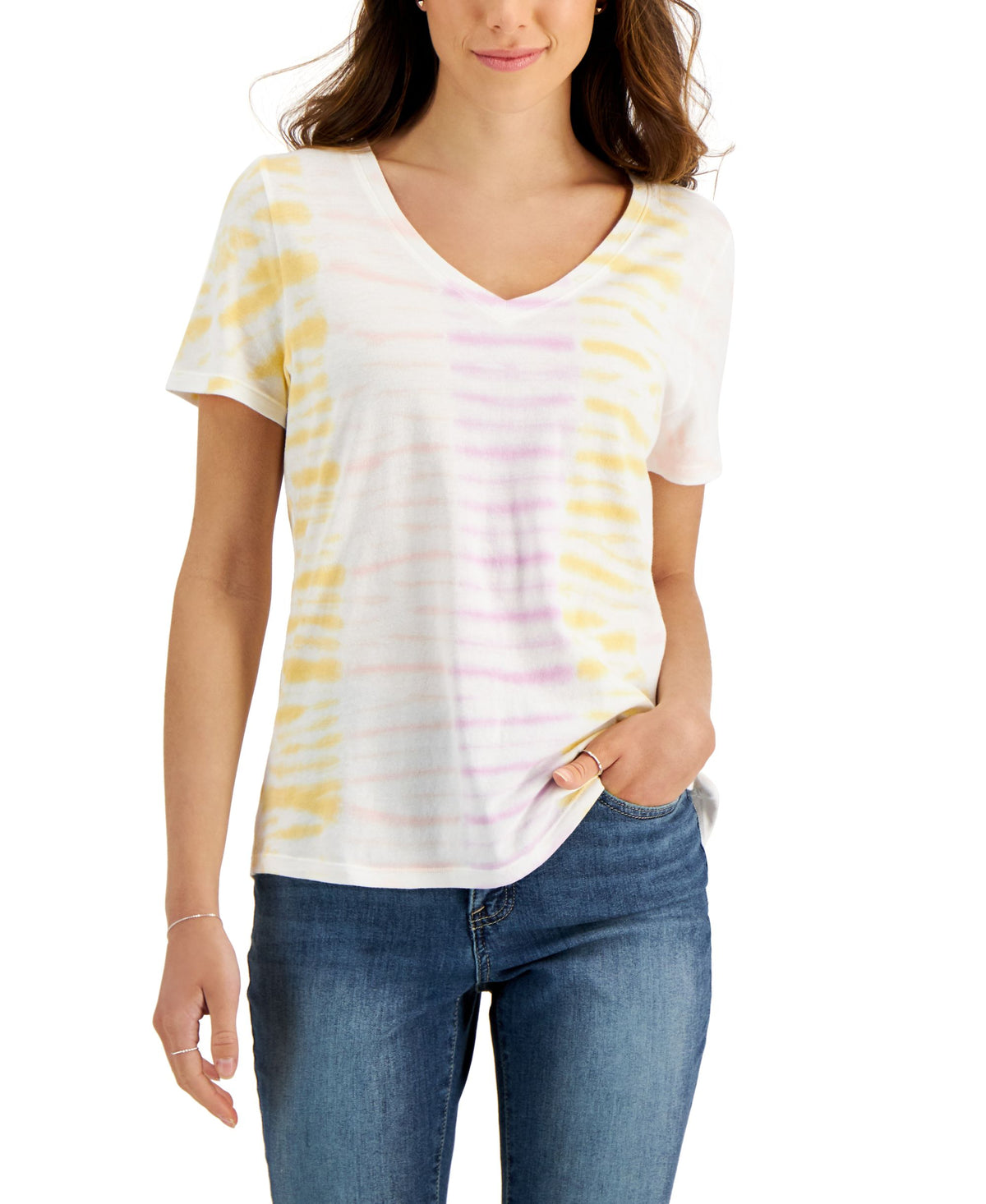 Style & Co Cotton Printed V Neck T-Shirt