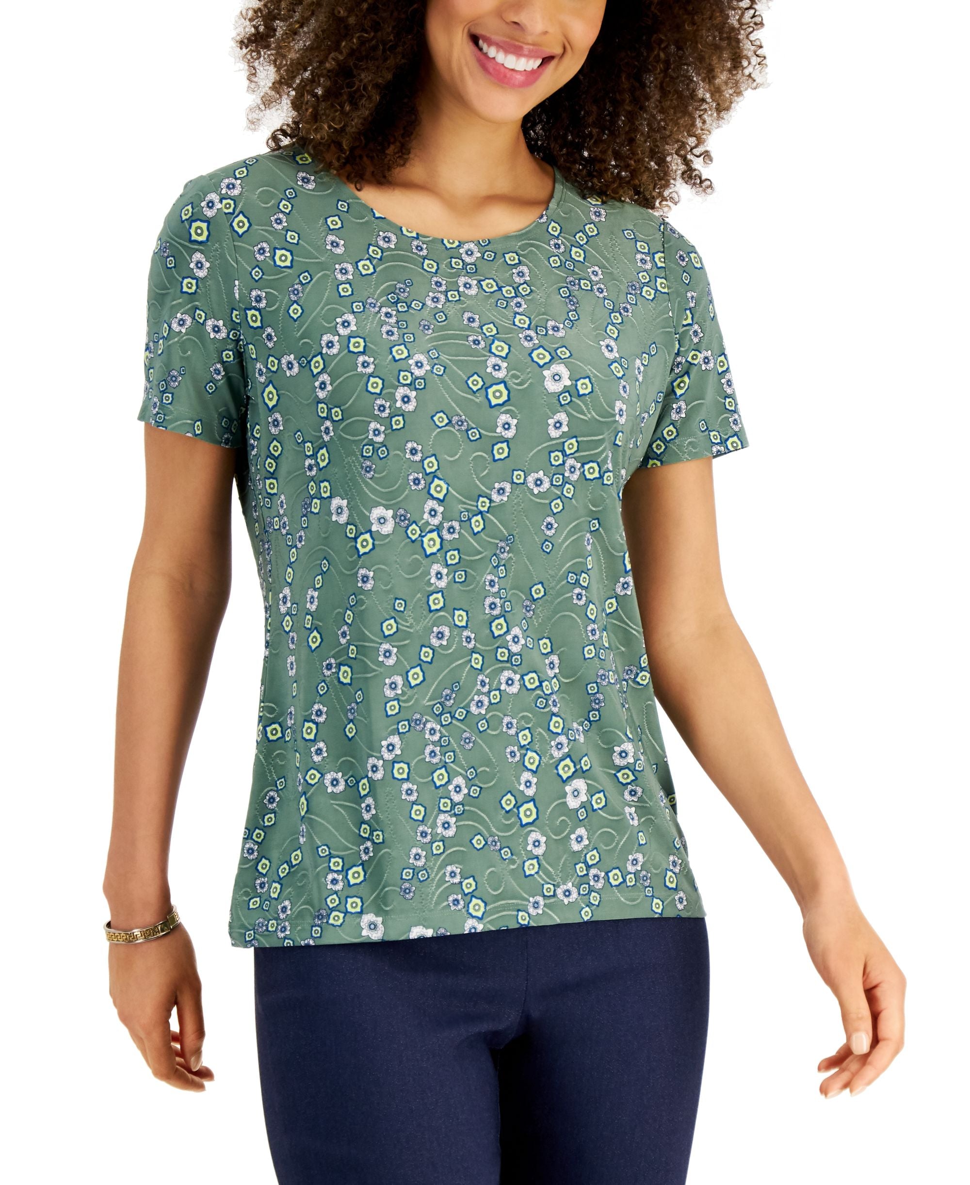 JM Collection Womens Printed Jacquard Top