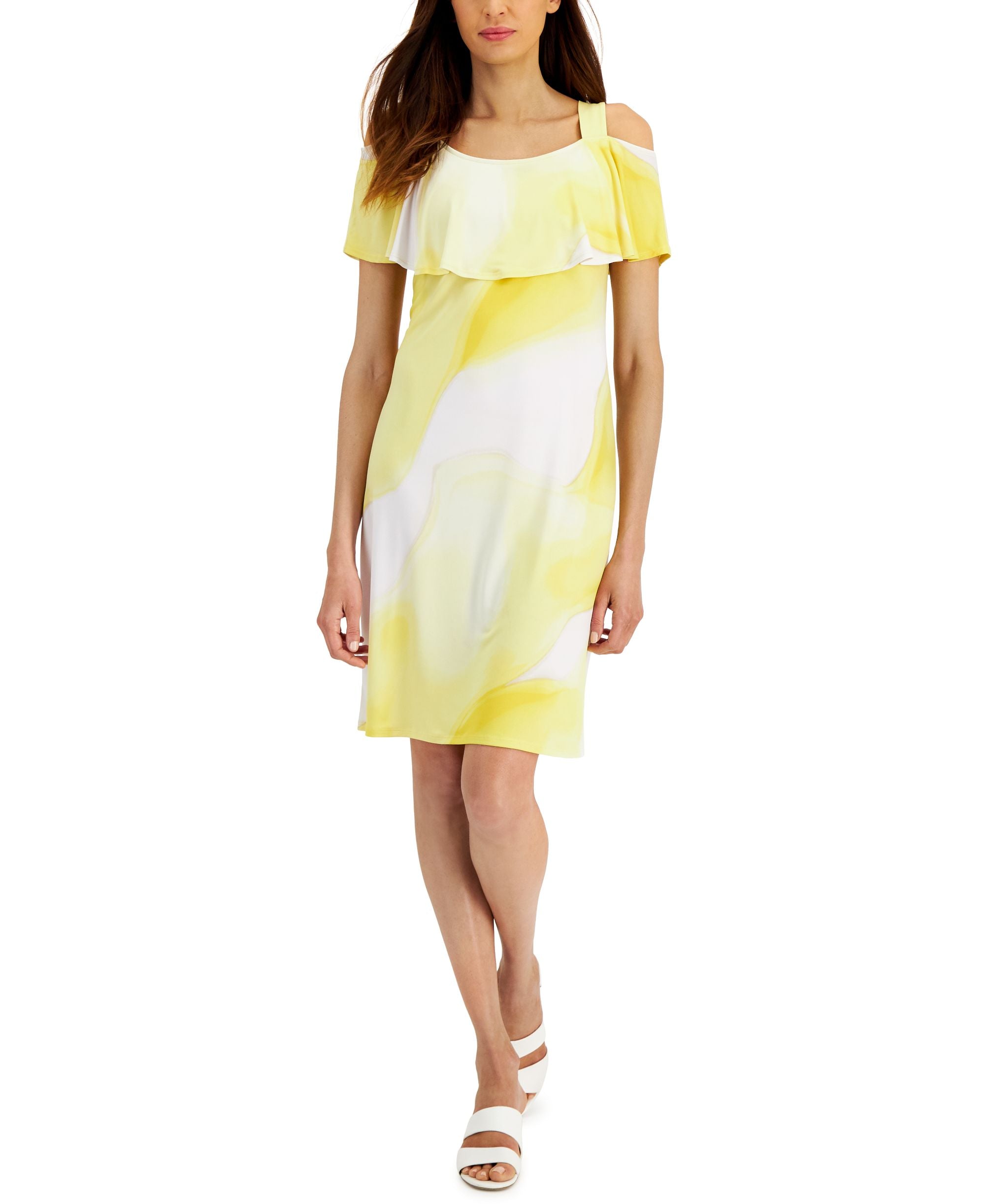 JM Collection Womens Ruffled Cold-Shoulder Dress