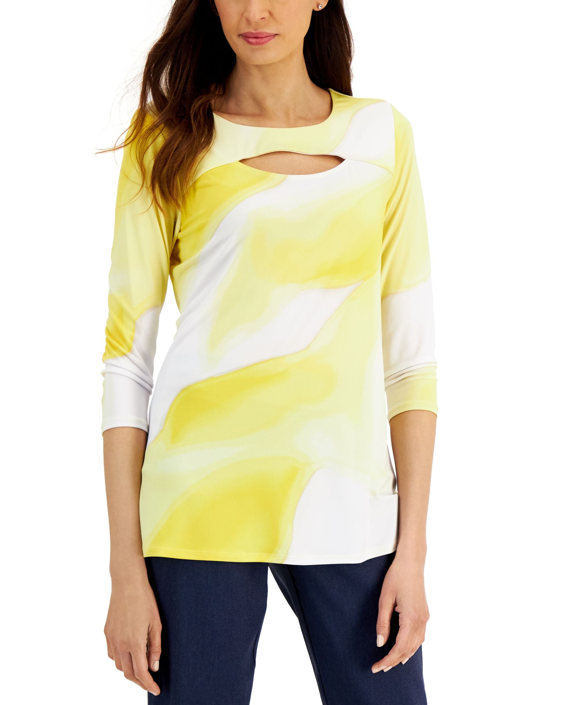 JM Collection Womens Cutout 3/4 Sleeve Top