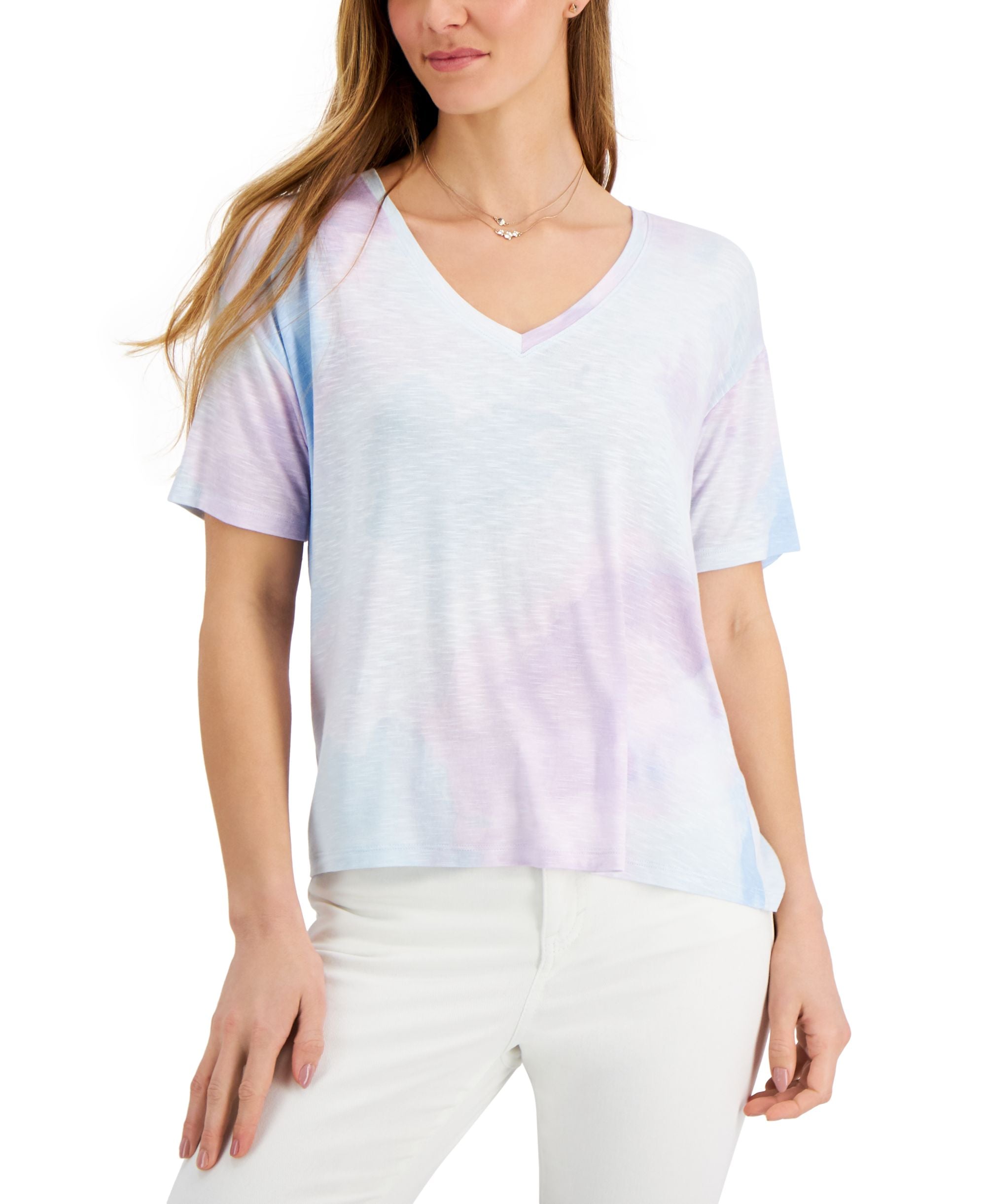 Style & Co Drapey V Neck Short Sleeve T-Shirt