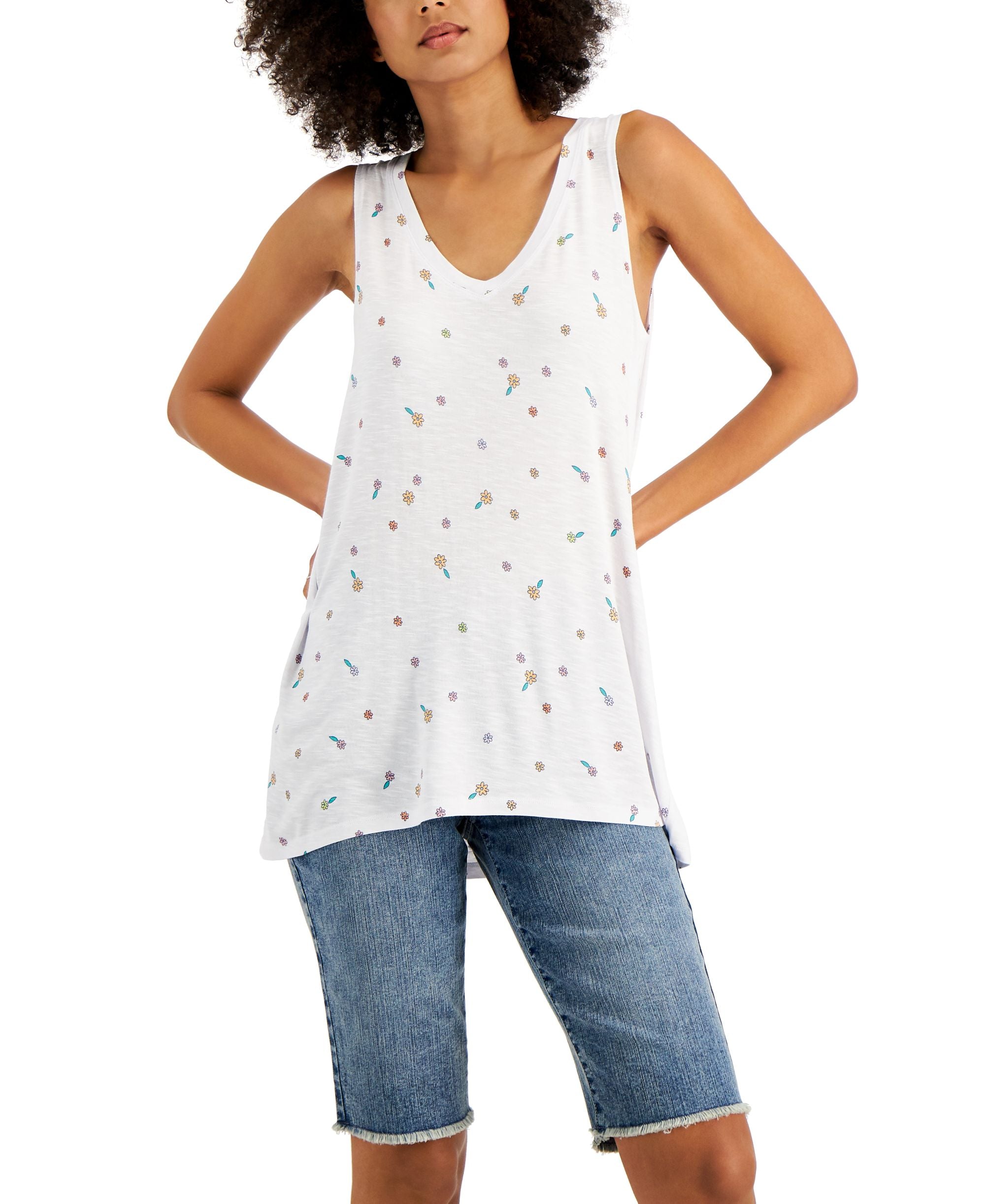 Style & Co Printed Drapey Tank Top