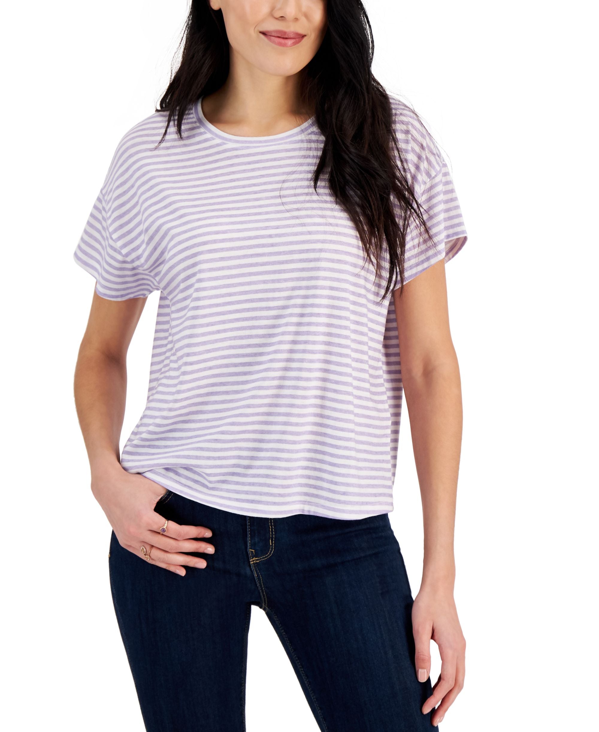 Style & Co Striped Cropped T-Shirt