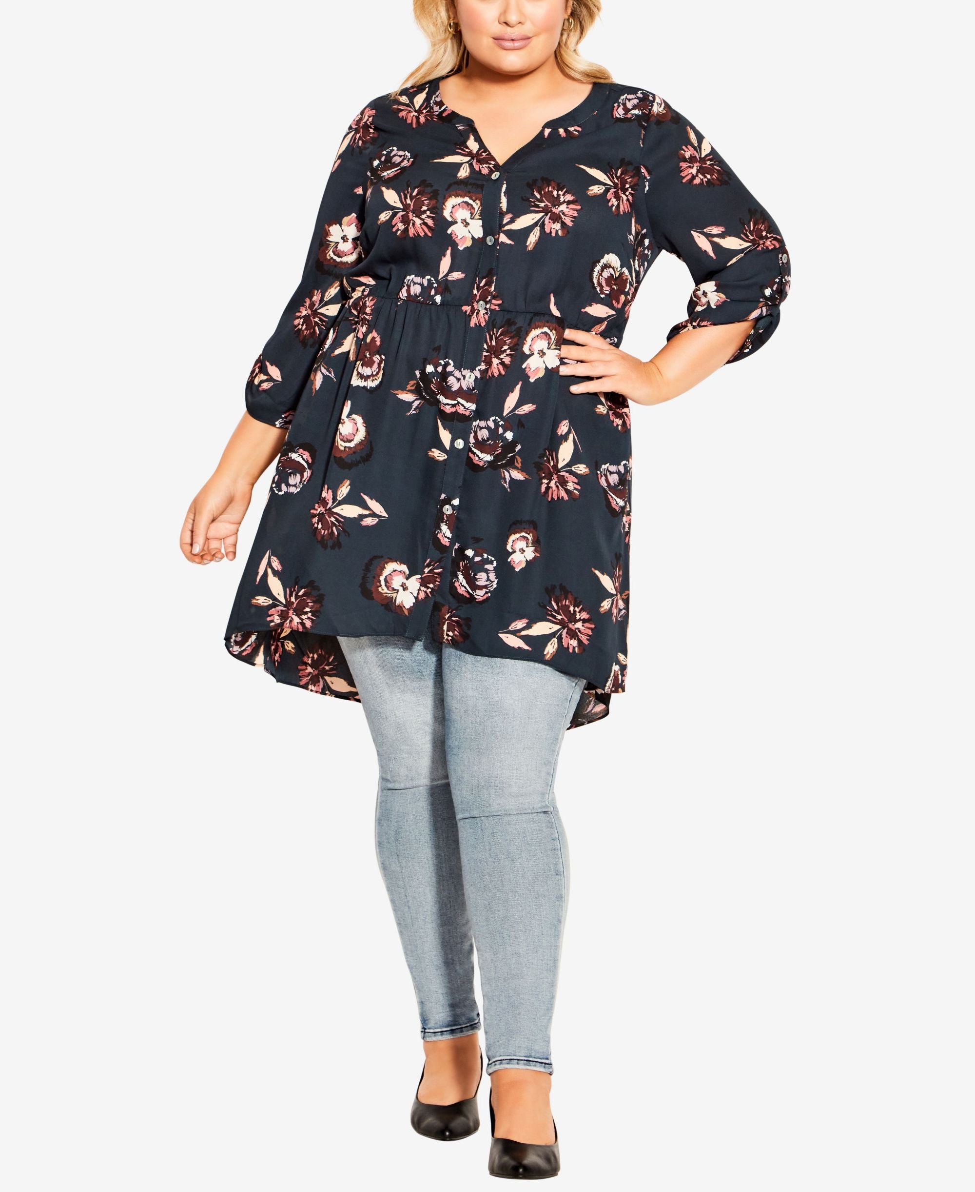 Plus Size Samara Button Up Print Blouse Top