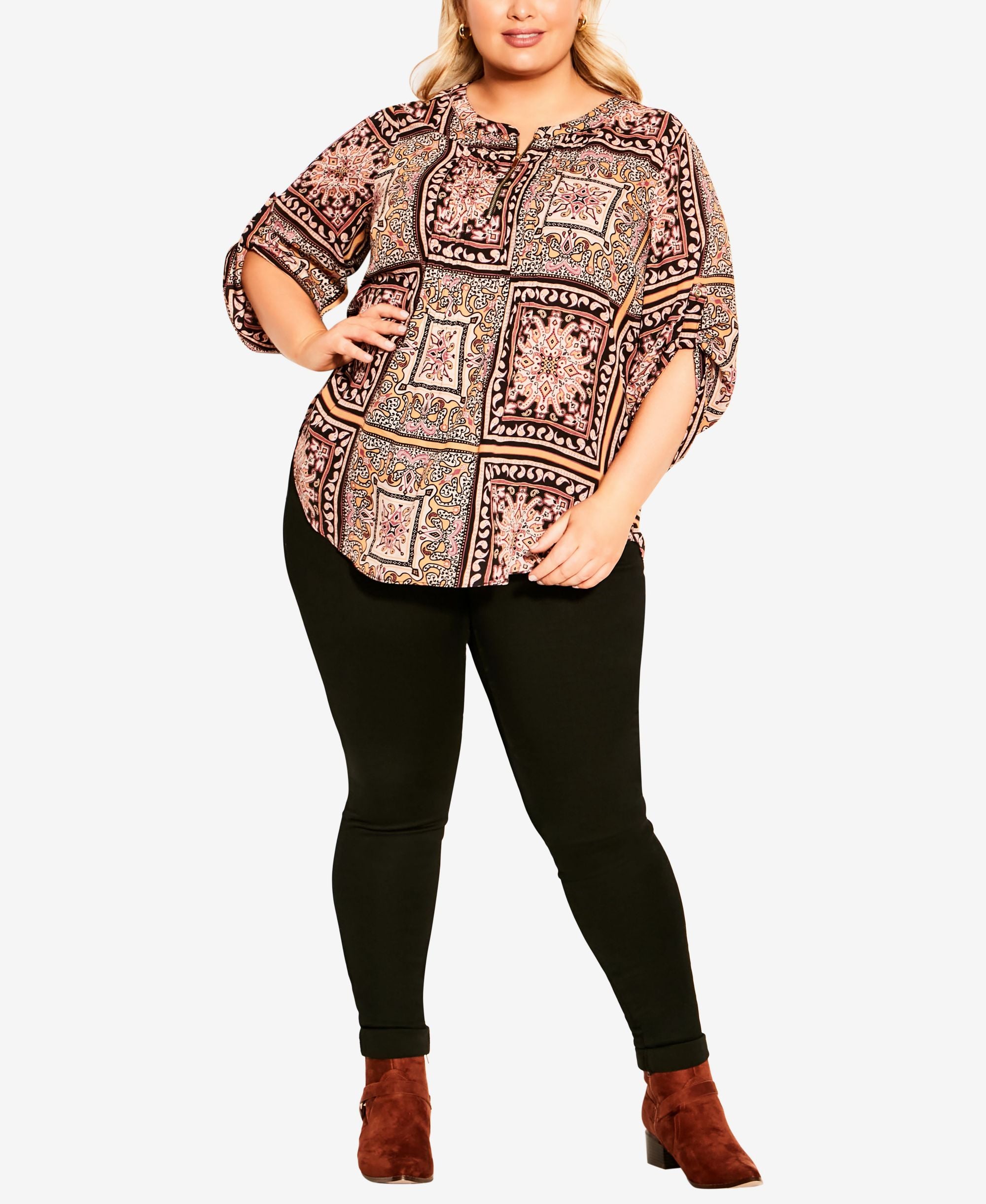 Plus Size East Pleat Zip Top
