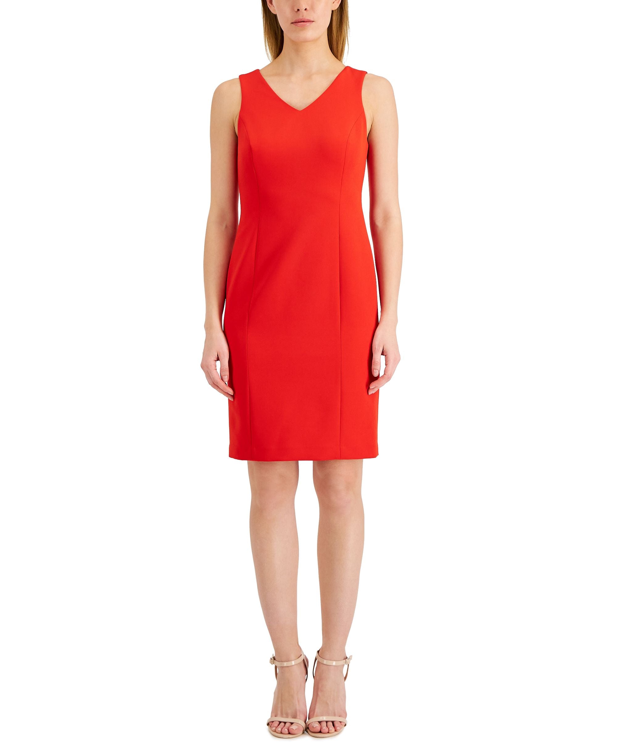 Anne Klein Womens Contour Stretch V Neck Dress