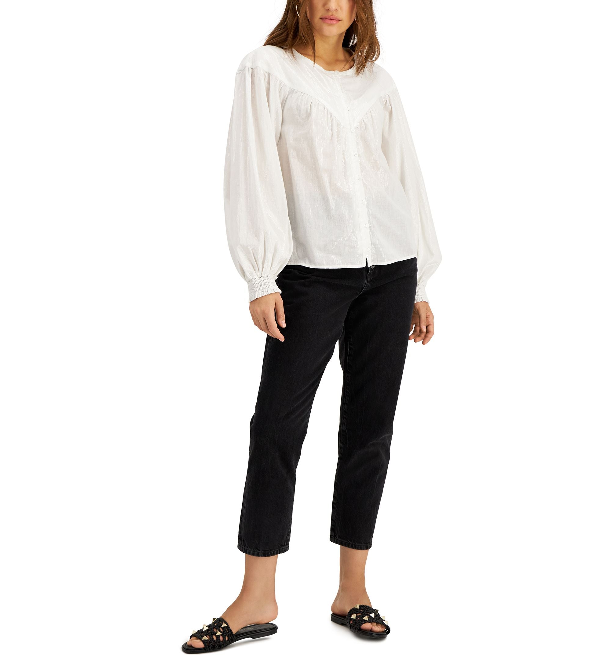 INC International Concepts Sheer Bubble Sleeve Top