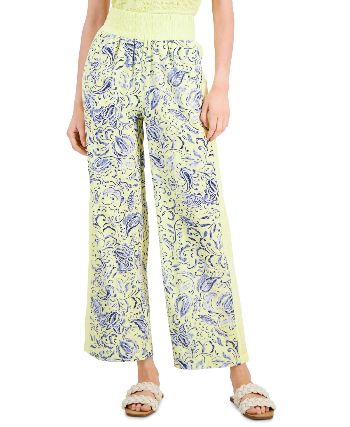 INC International Concepts Textured Colorblocked Mid Rise Wide Leg Pants