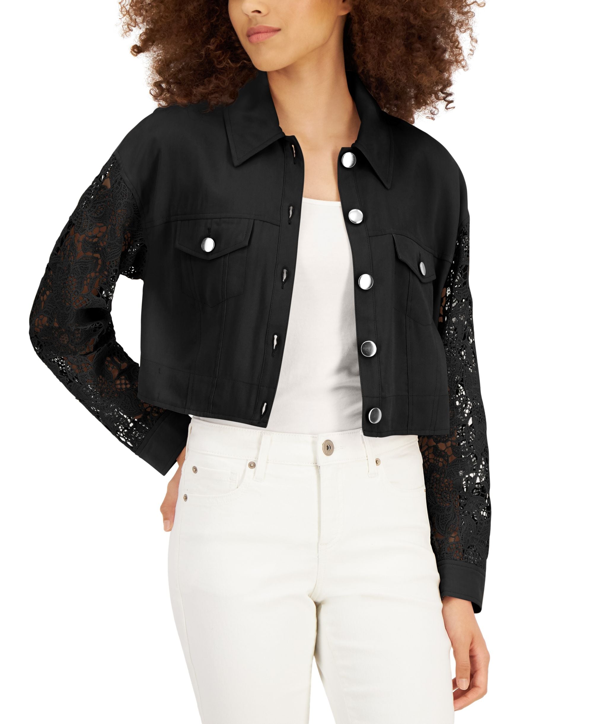 INC International Concepts Lace Sleeve Trucker Jacket