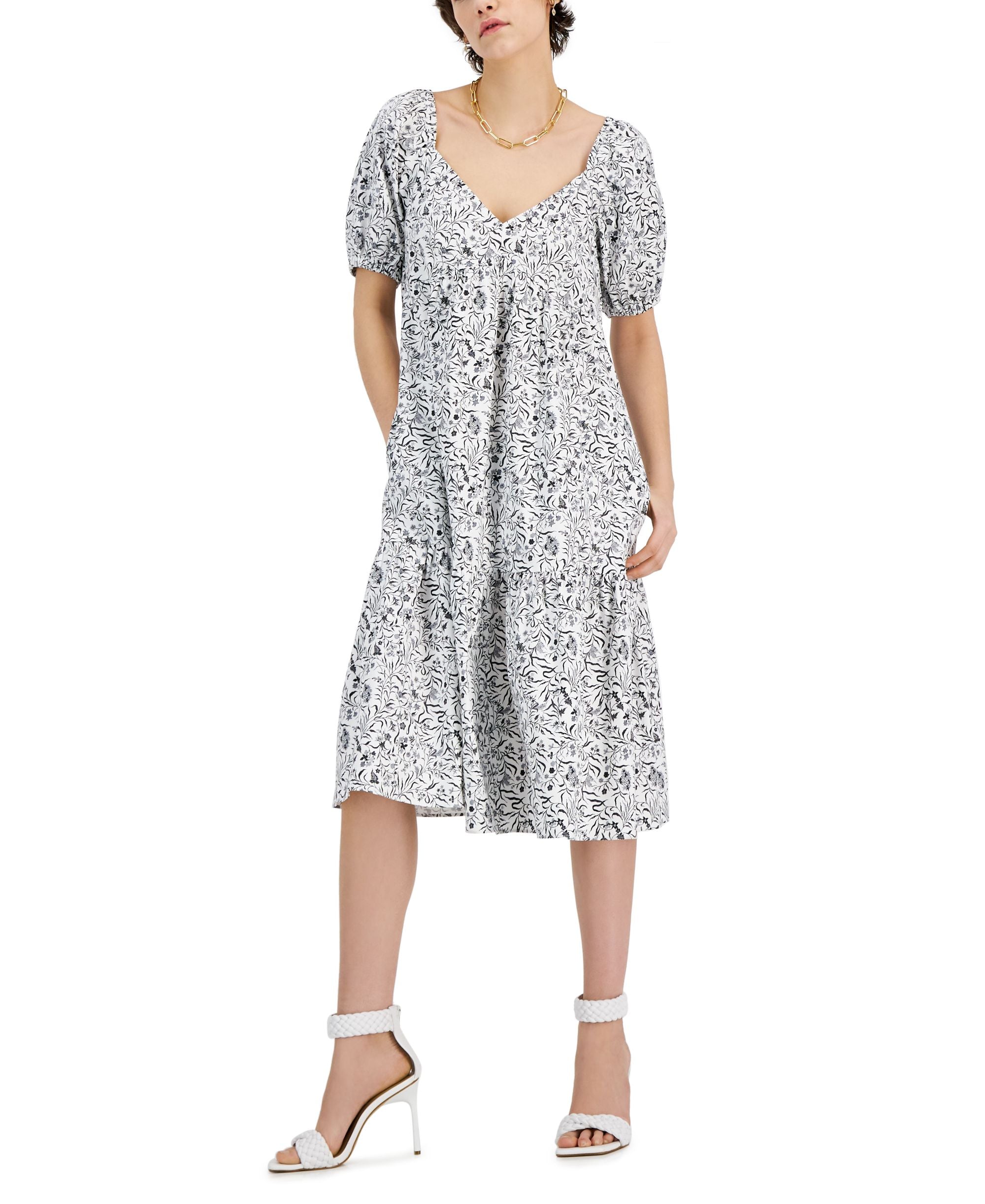 INC International Concepts Cotton Floral Tiered A Line Midi Dress