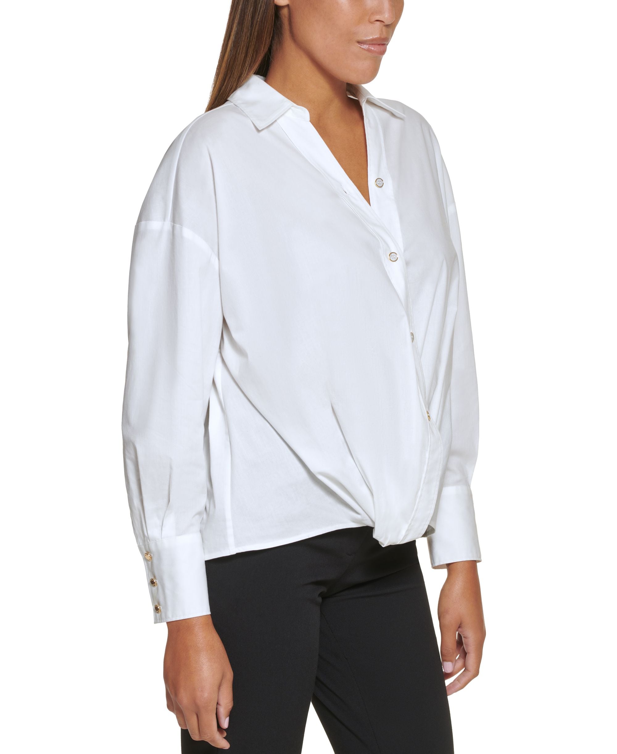 DKNY Petite Button Front Poplin Shirt