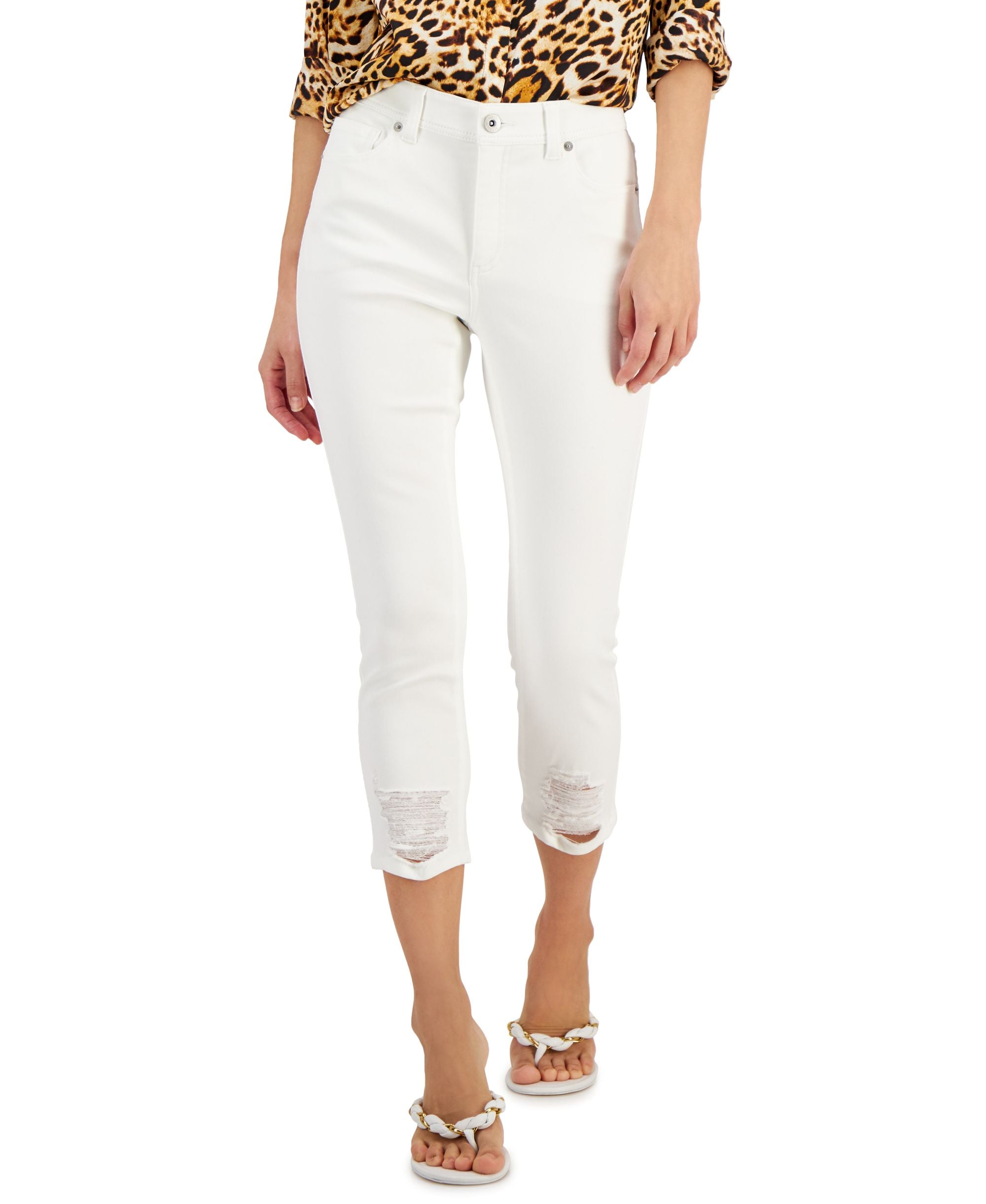 INC International Concepts Womens Mid Rise Ripped Crop Skinny Jeans