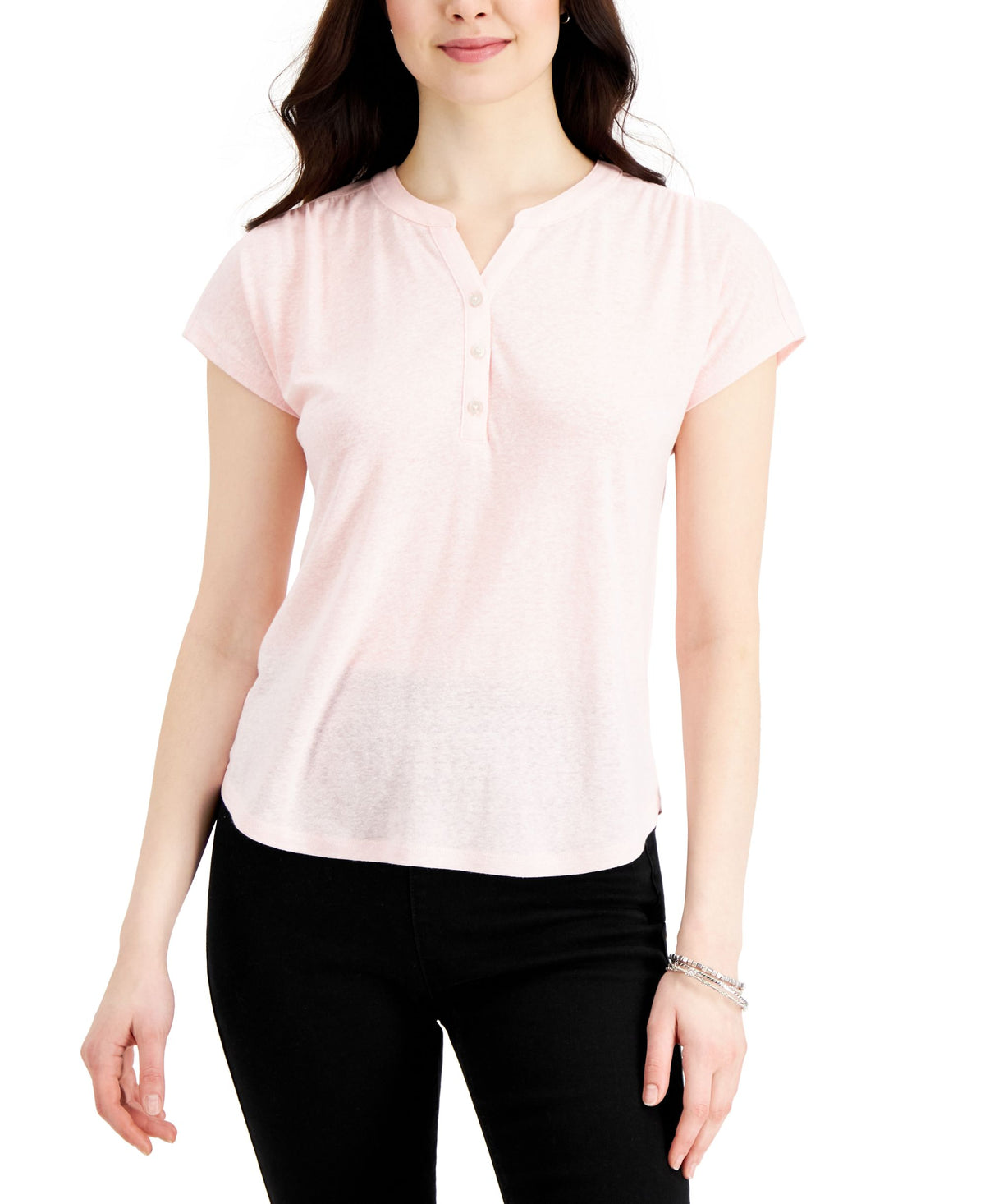 Style & Co Dolman Sleeve Henley Linen Blend Top