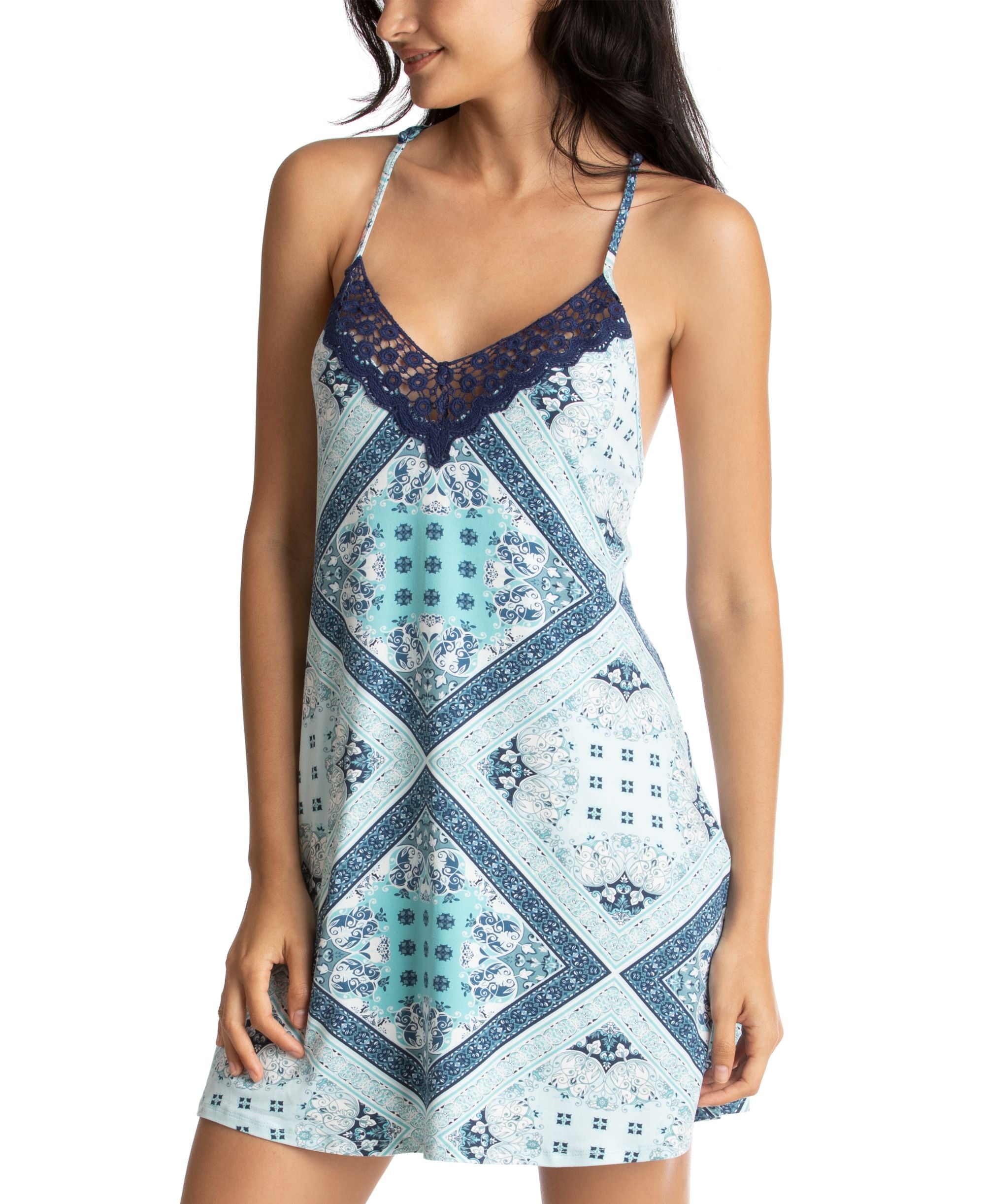 Linea Donatella Ashley Geo Lace Trim Chemise Nightgown