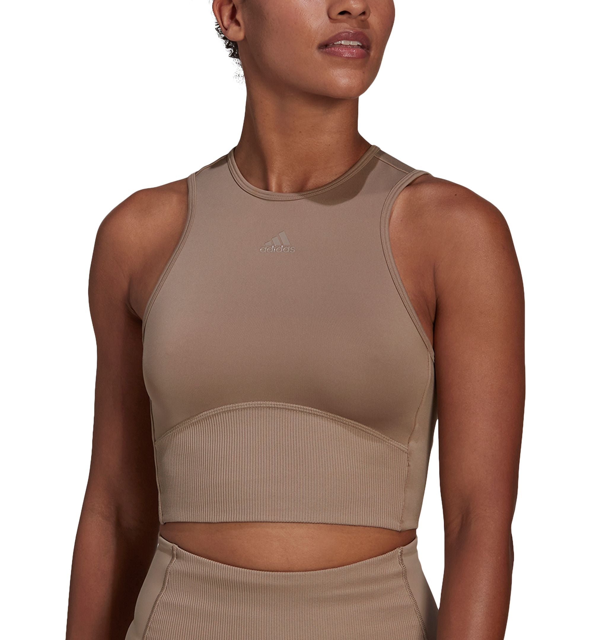Adidas Womens Ribbed Open Back Cropped Top