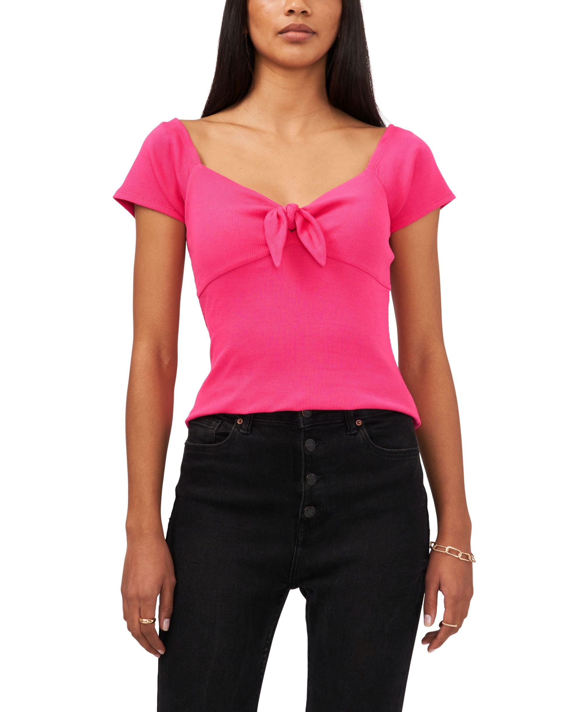 1.State Womens Cap Sleeve Knot Front Top