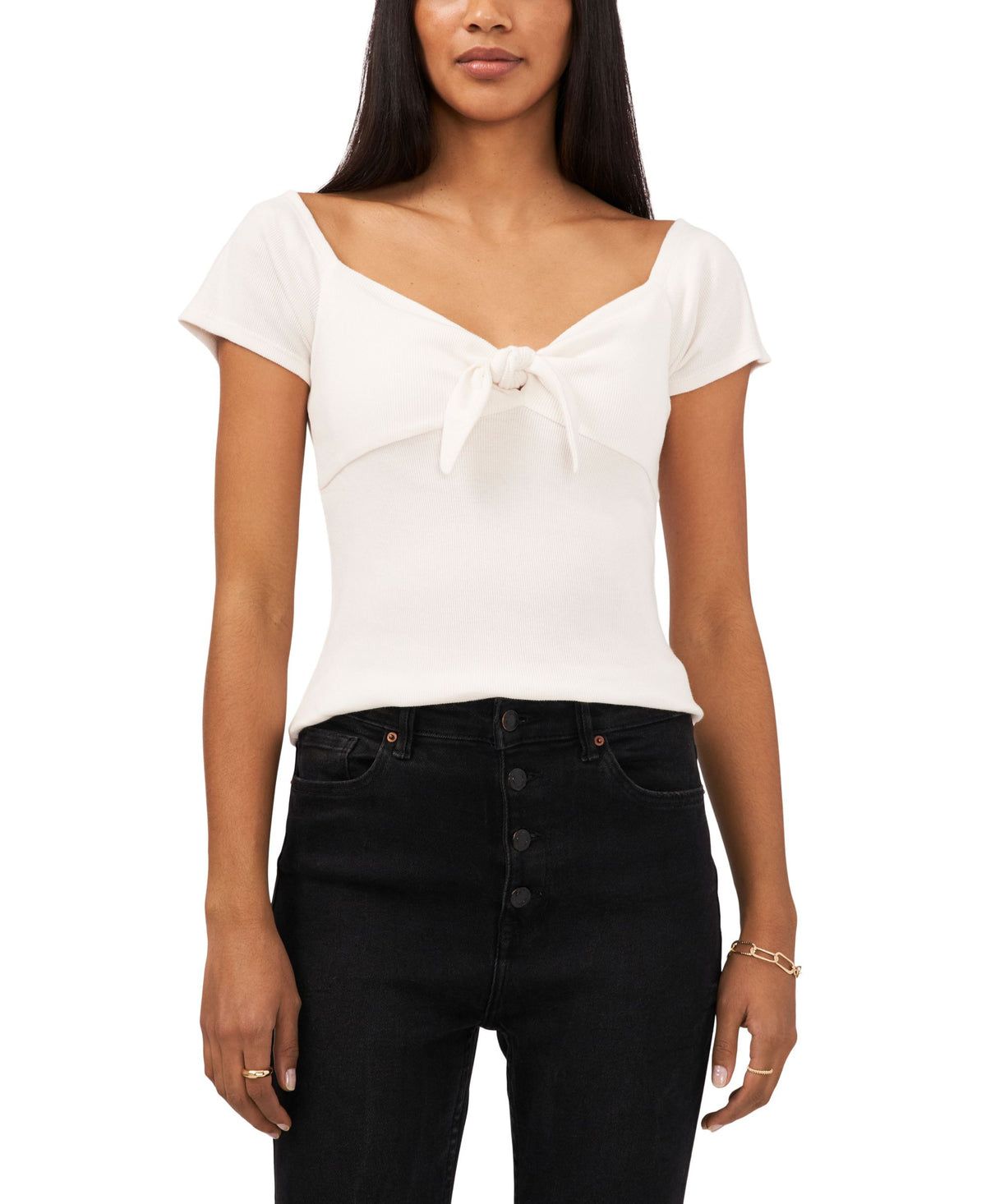 1.State Womens Cap Sleeve Knot Front Top