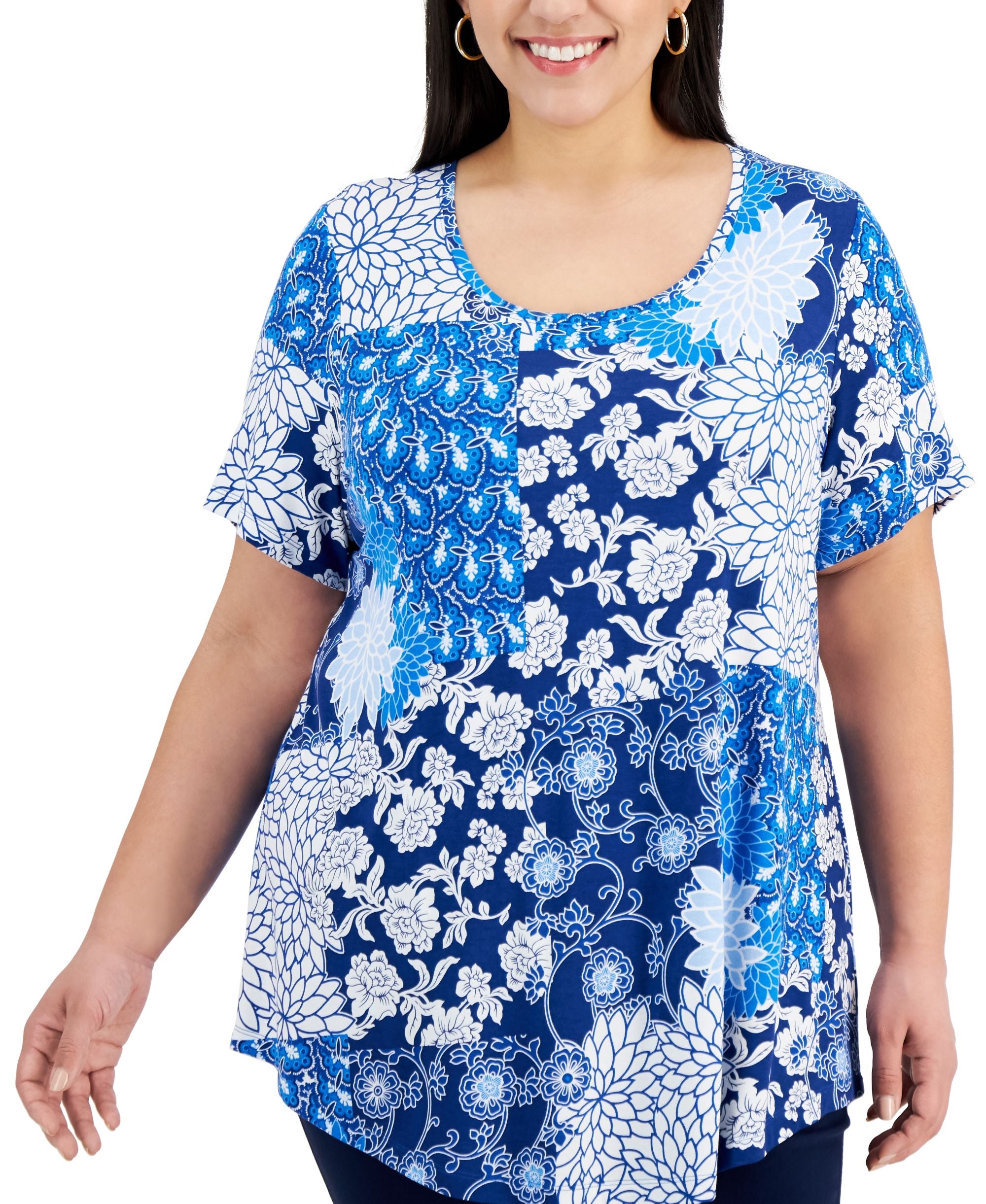 JM Collection Plus Size Printed Short Sleeve Top