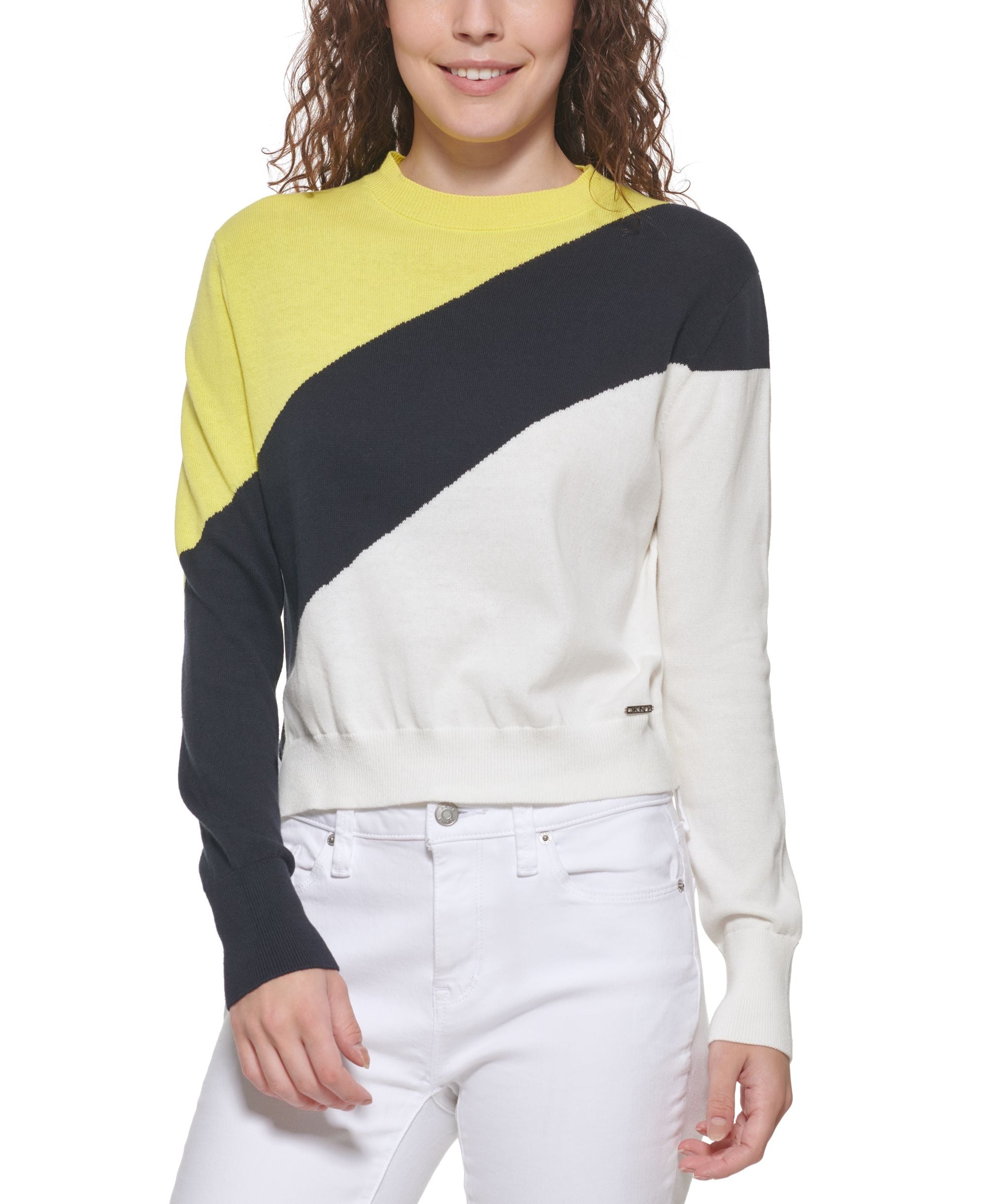 DKNY Striped Crewneck Cotton Sweater