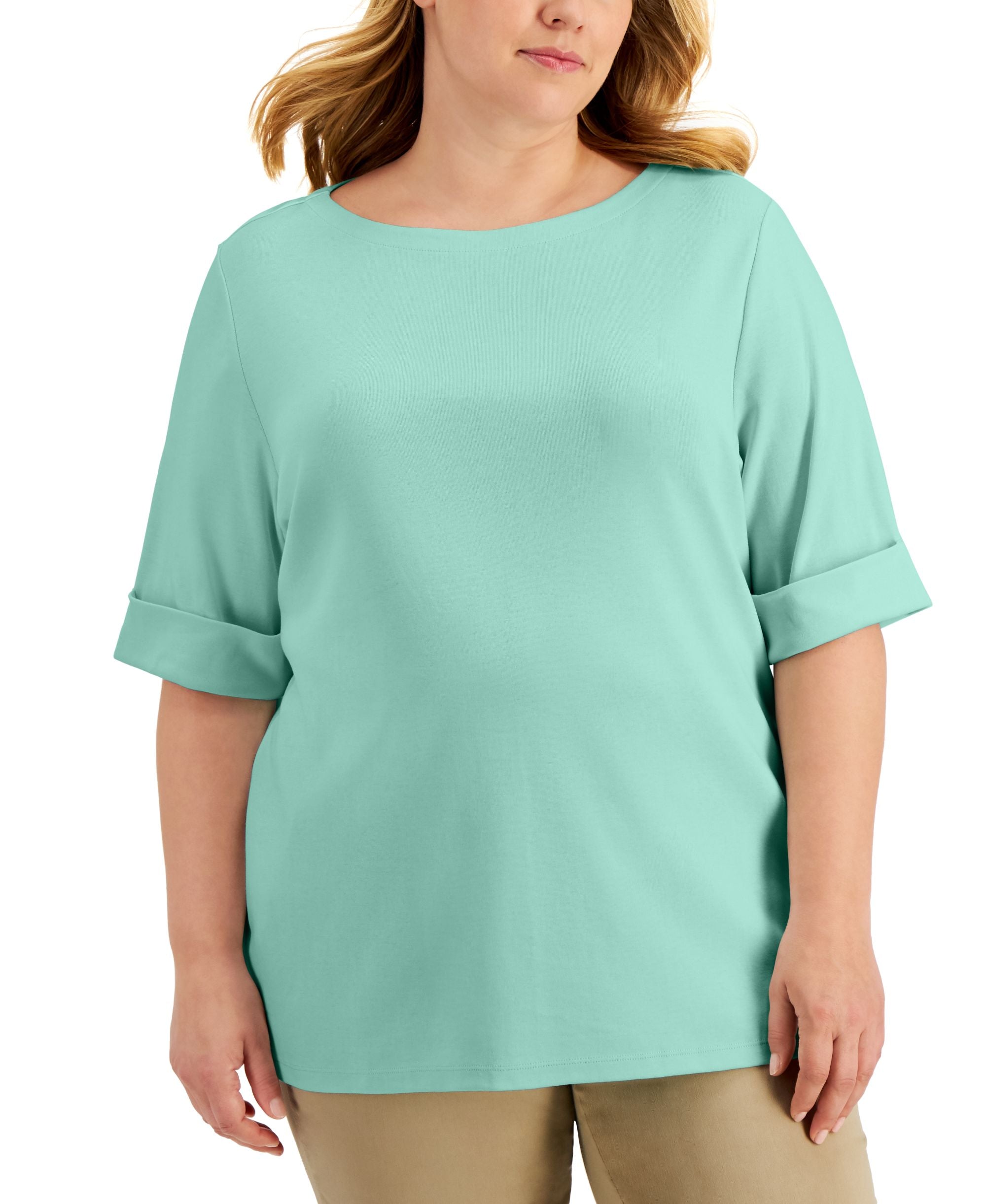Karen Scott Plus Size Cotton Elbow Sleeve Top