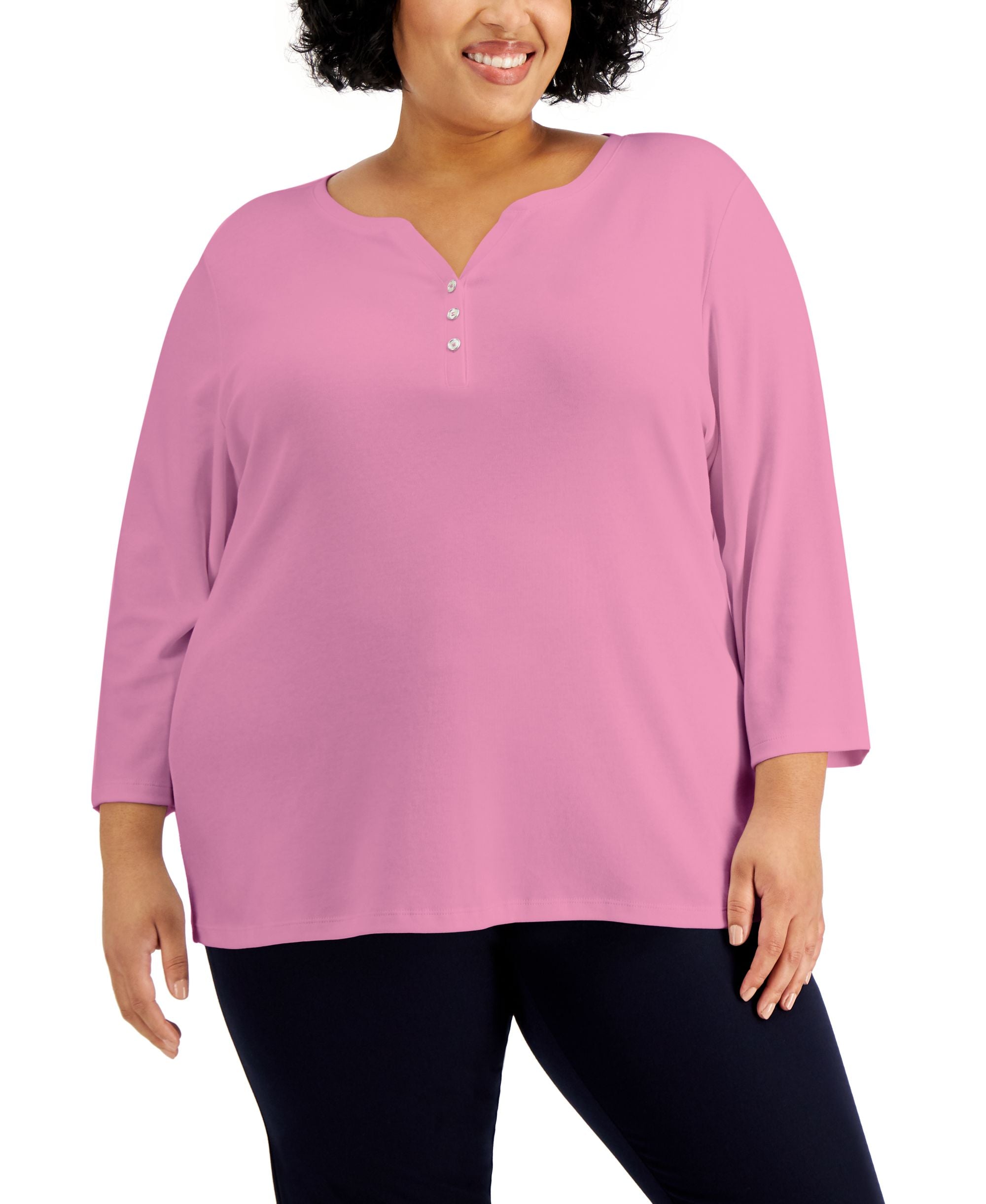 Plus Size 3/4-Sleeve Henley Top