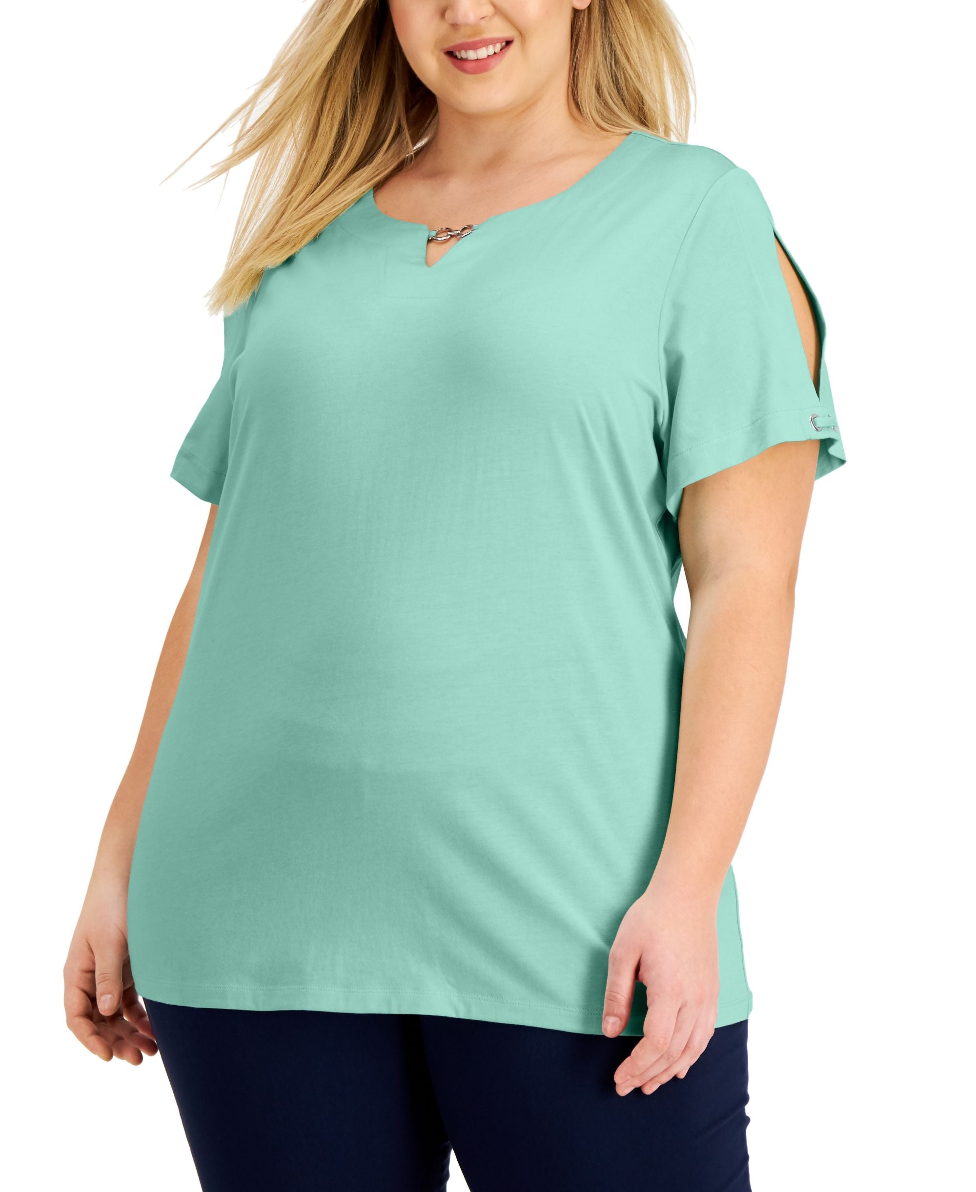 Karen Scott Plus Size Chain-Trim Top