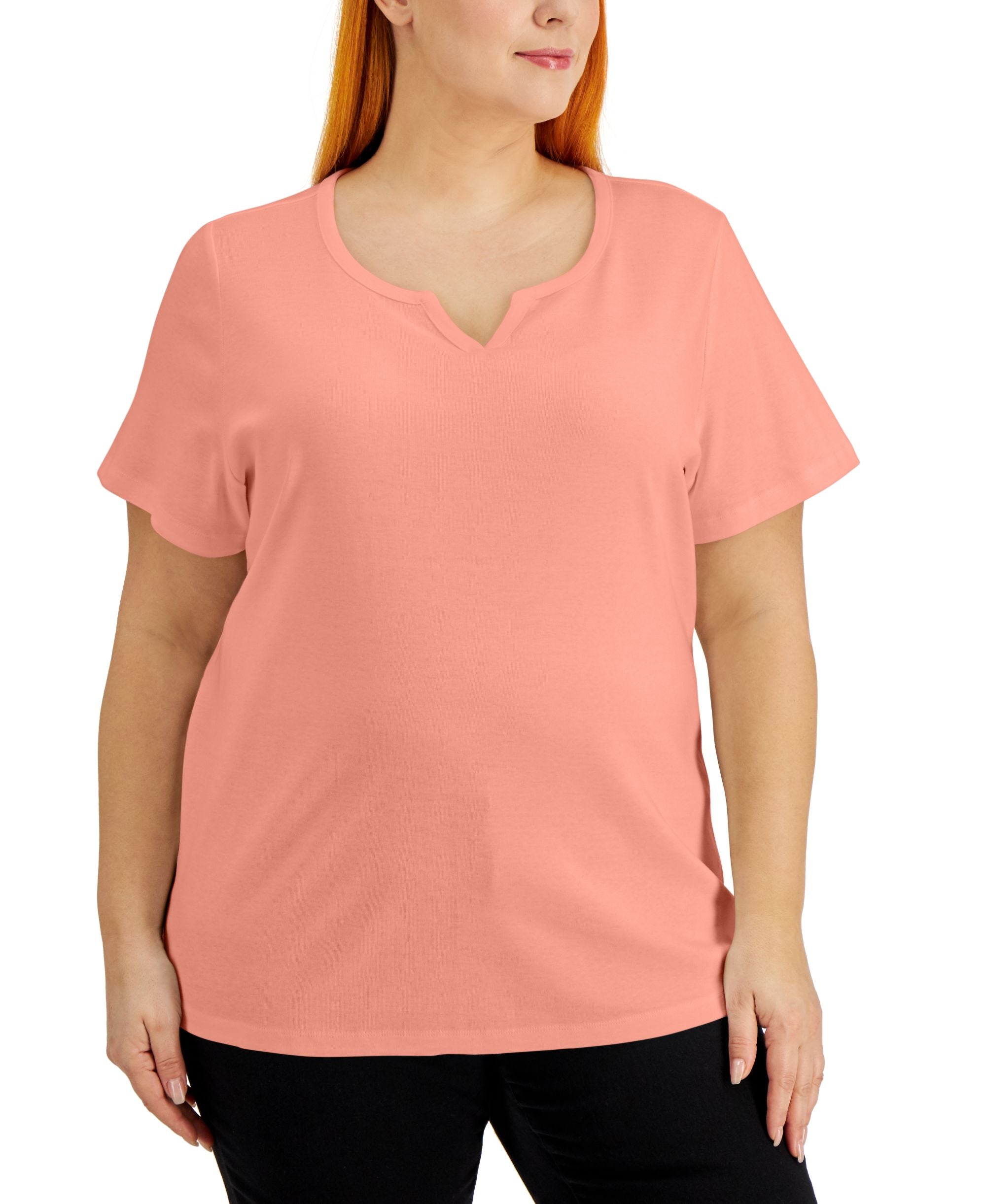 Karen Scott Plus Size Cotton Split Neck Top